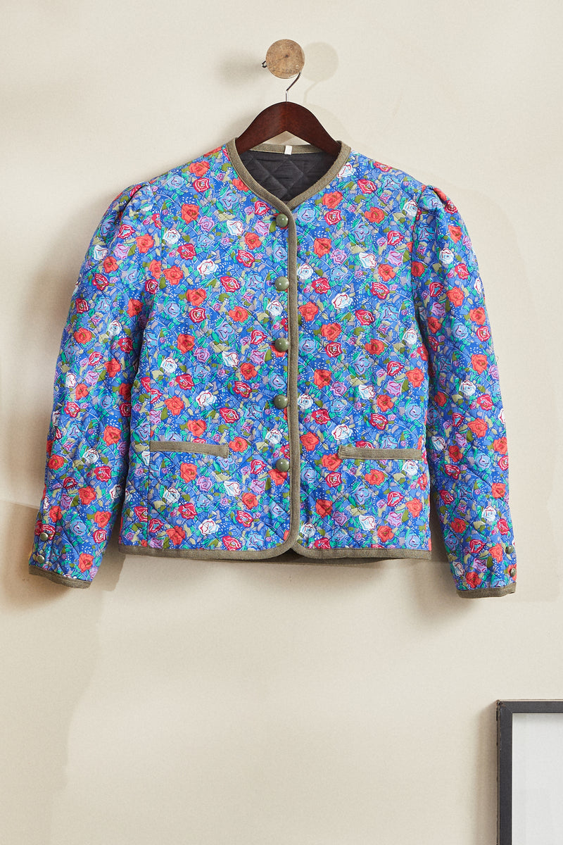 Veste matelassée à fleurs bleue