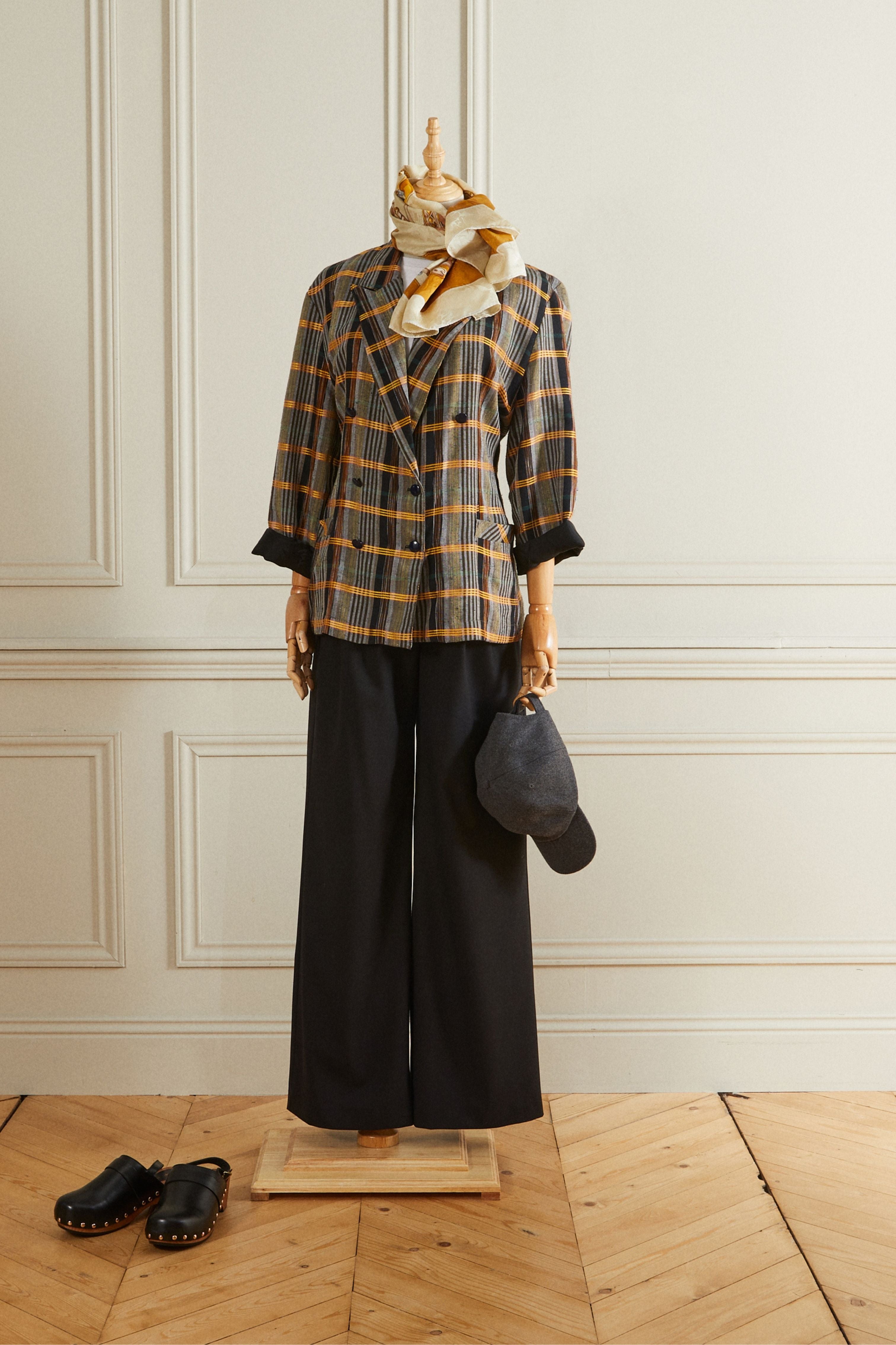 Veste droite à carreaux grise