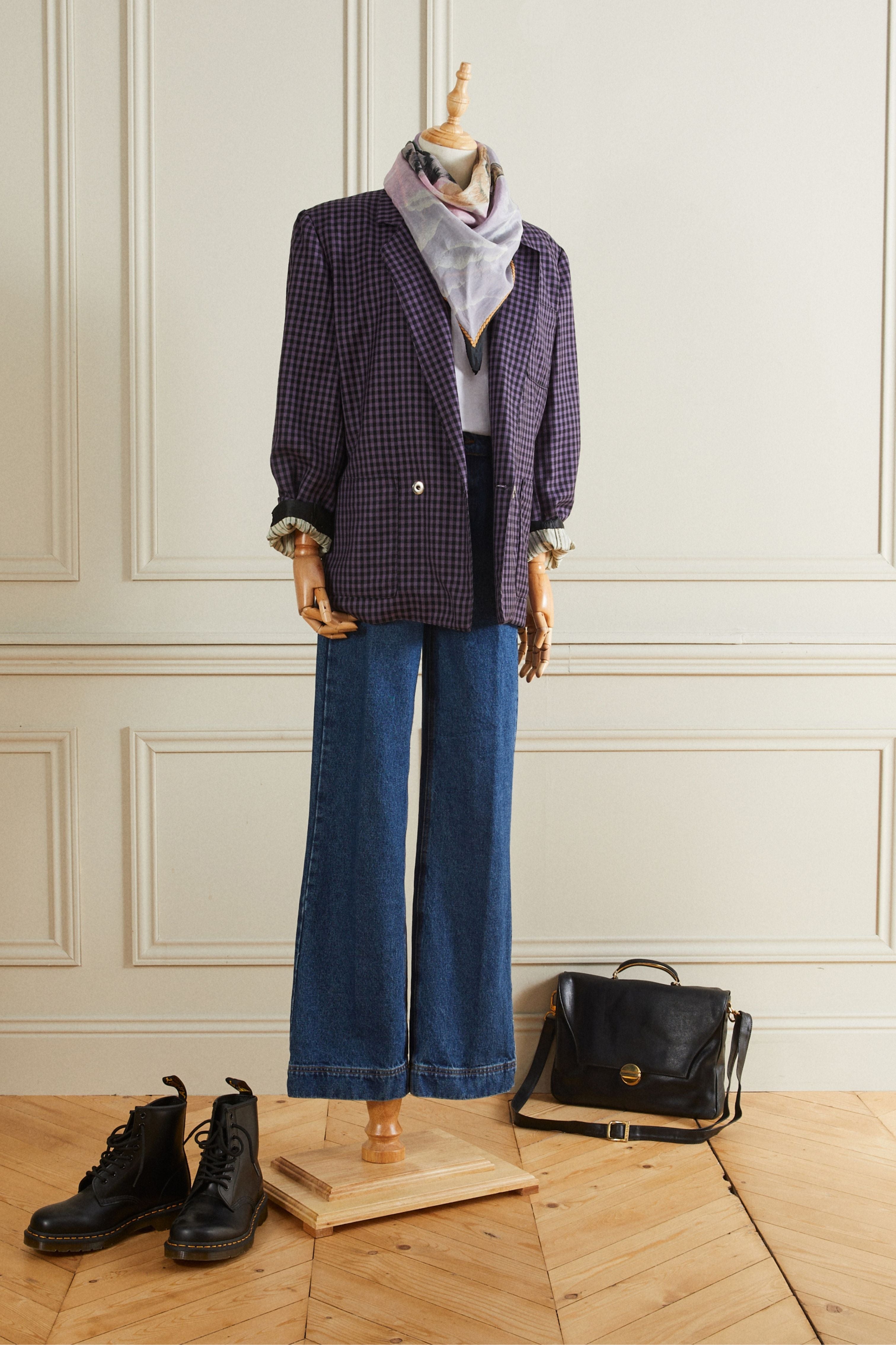 Veste droite à carreaux mauve