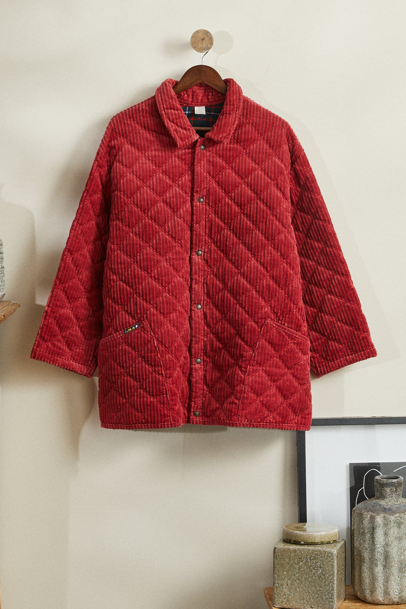 Manteau matelassé en velours côtelé rouge