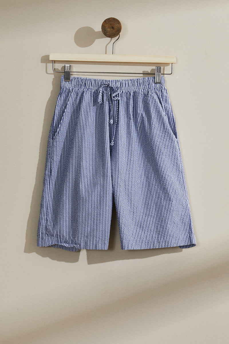 Short taille haute à rayures bleu