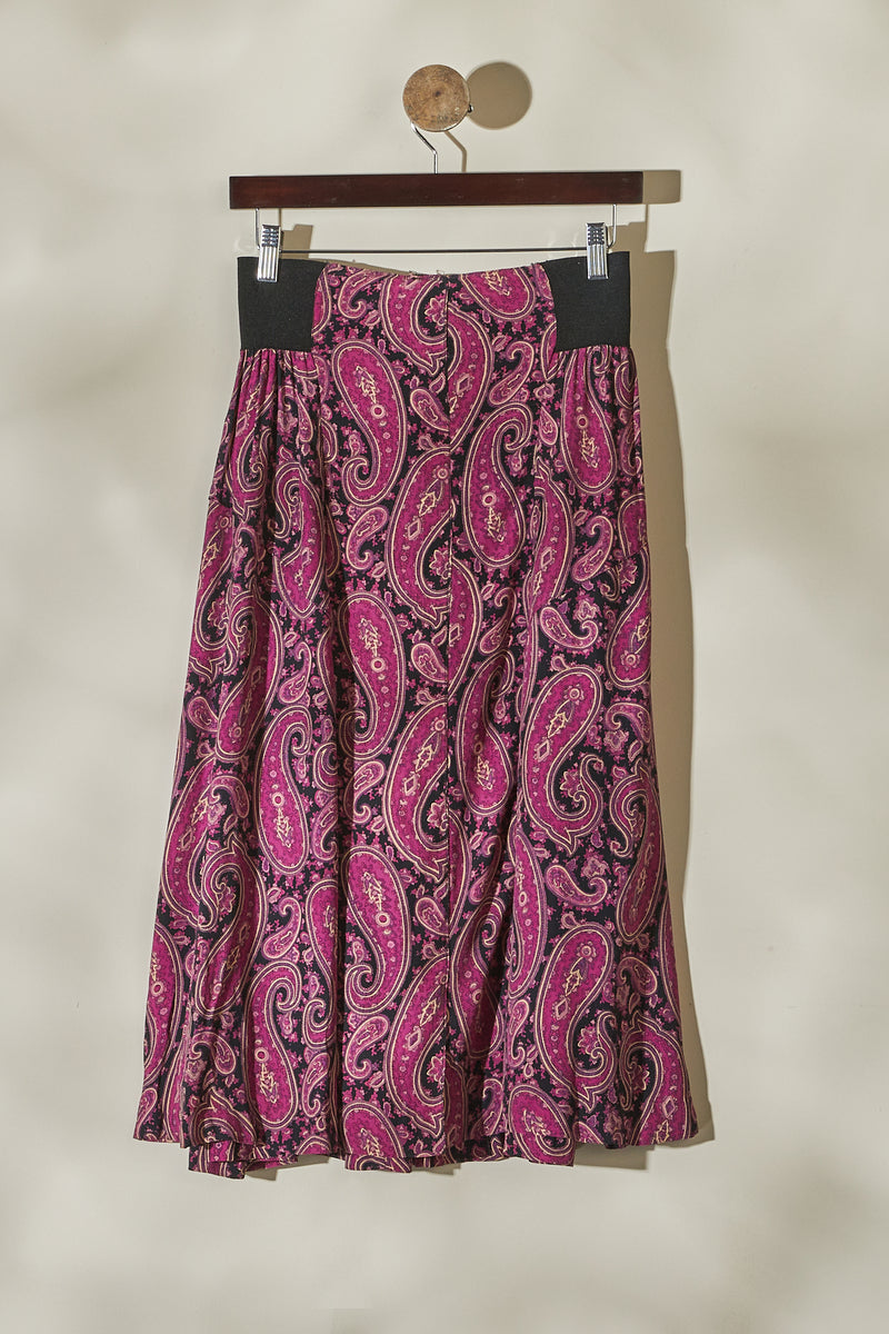 Jupe midi à motifs cachemire fuchsia