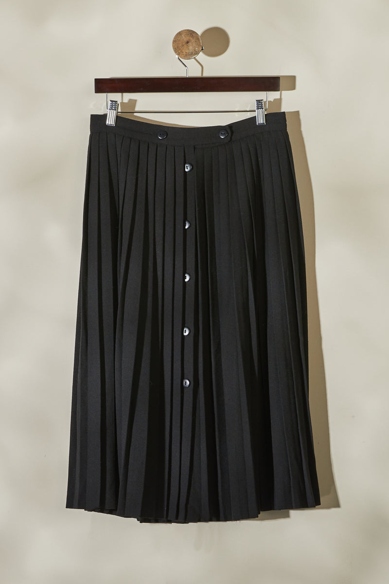 Jupe midi plissée en laine boutonnée noire