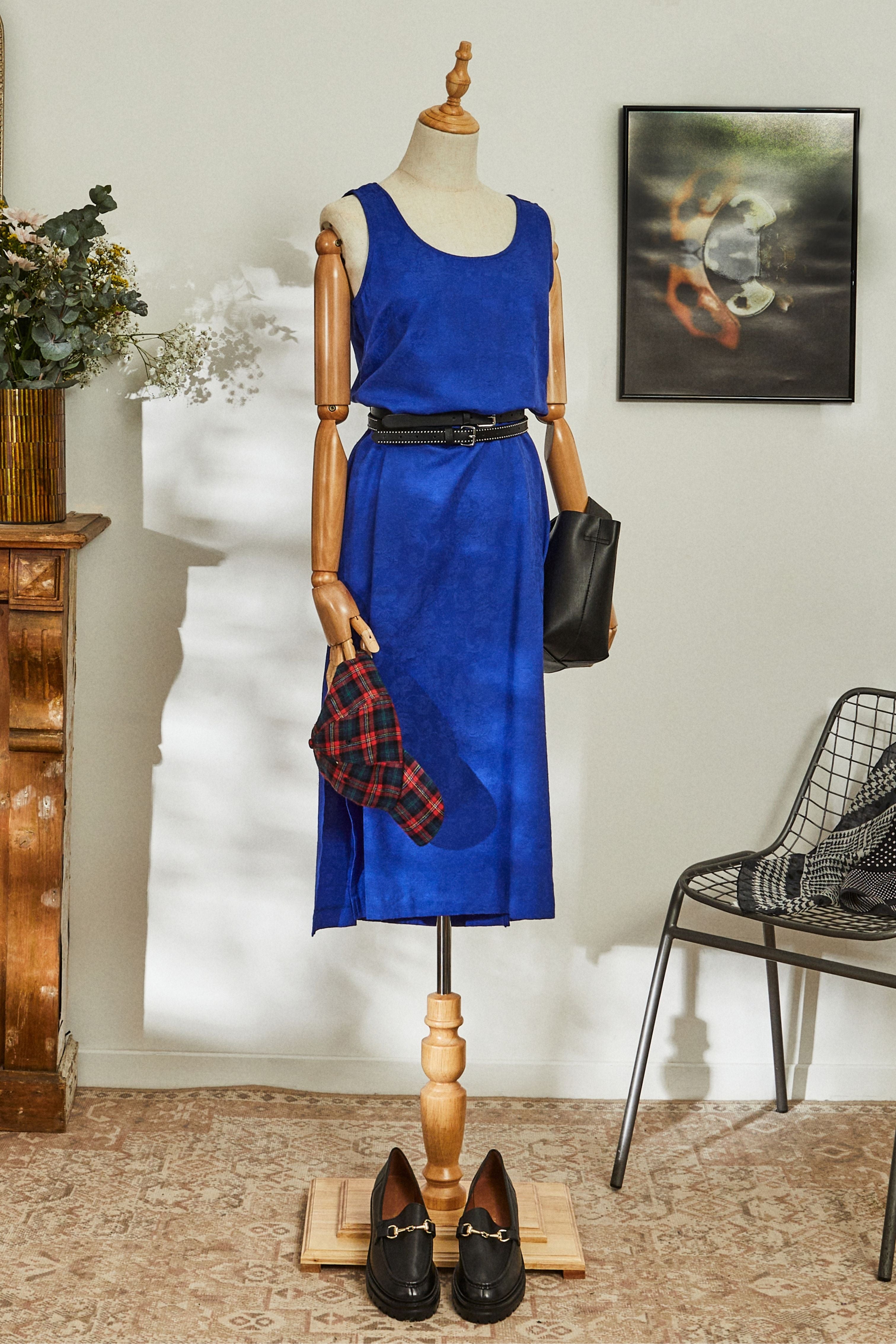 Robe midi droite bleue