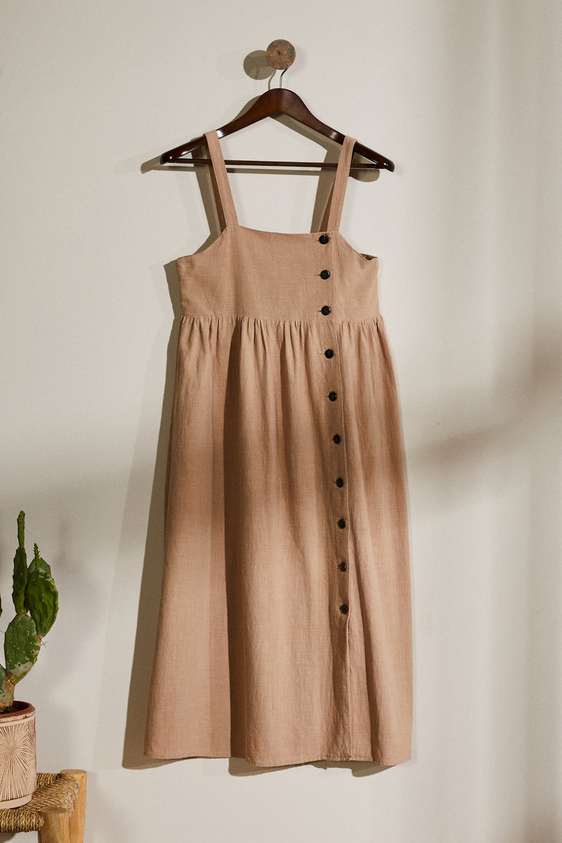 Robe longue boutonnée beige