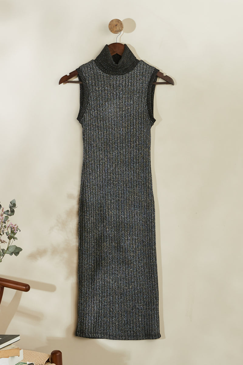 Robe midi en maille lurex argentée