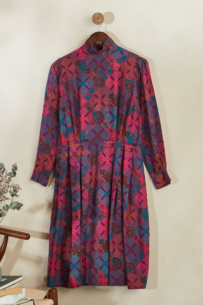 Robe midi à motifs fuchsia