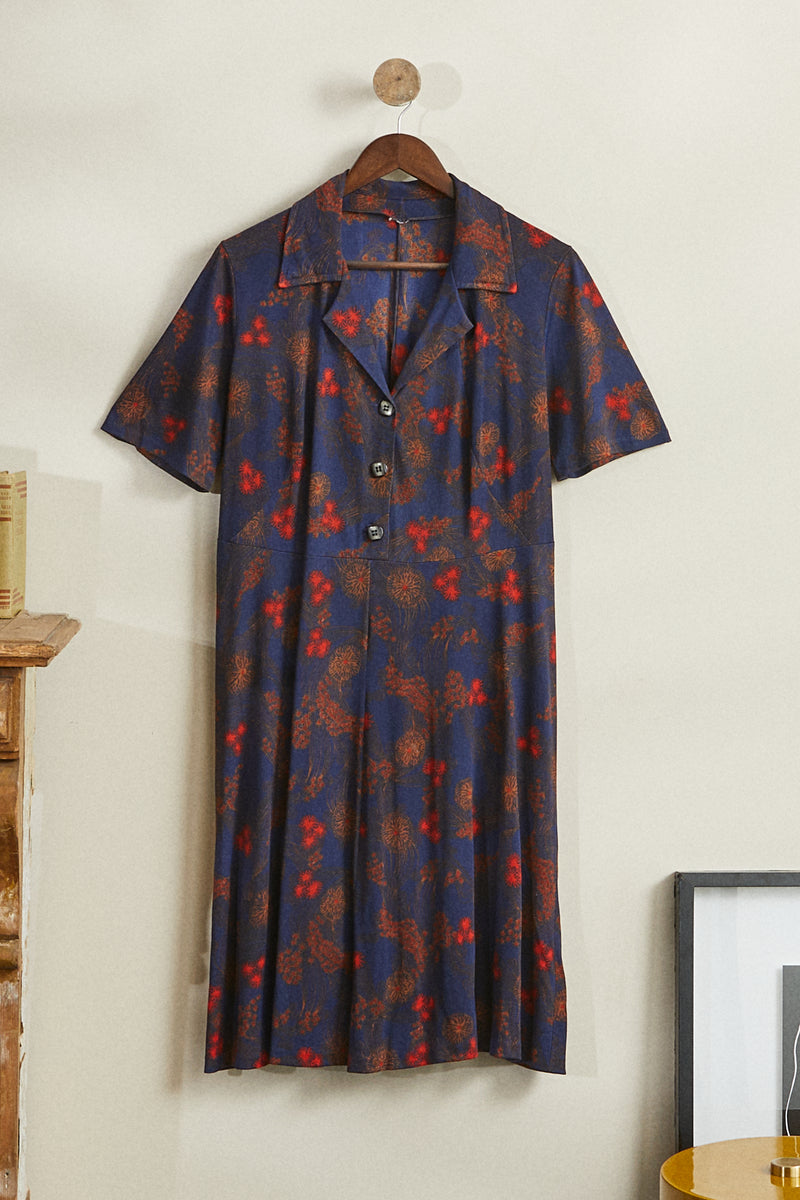 Robe midi à motif fleuri marine