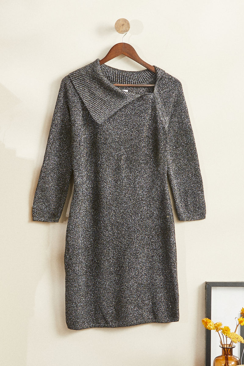 Robe pull en maille lurex argentée