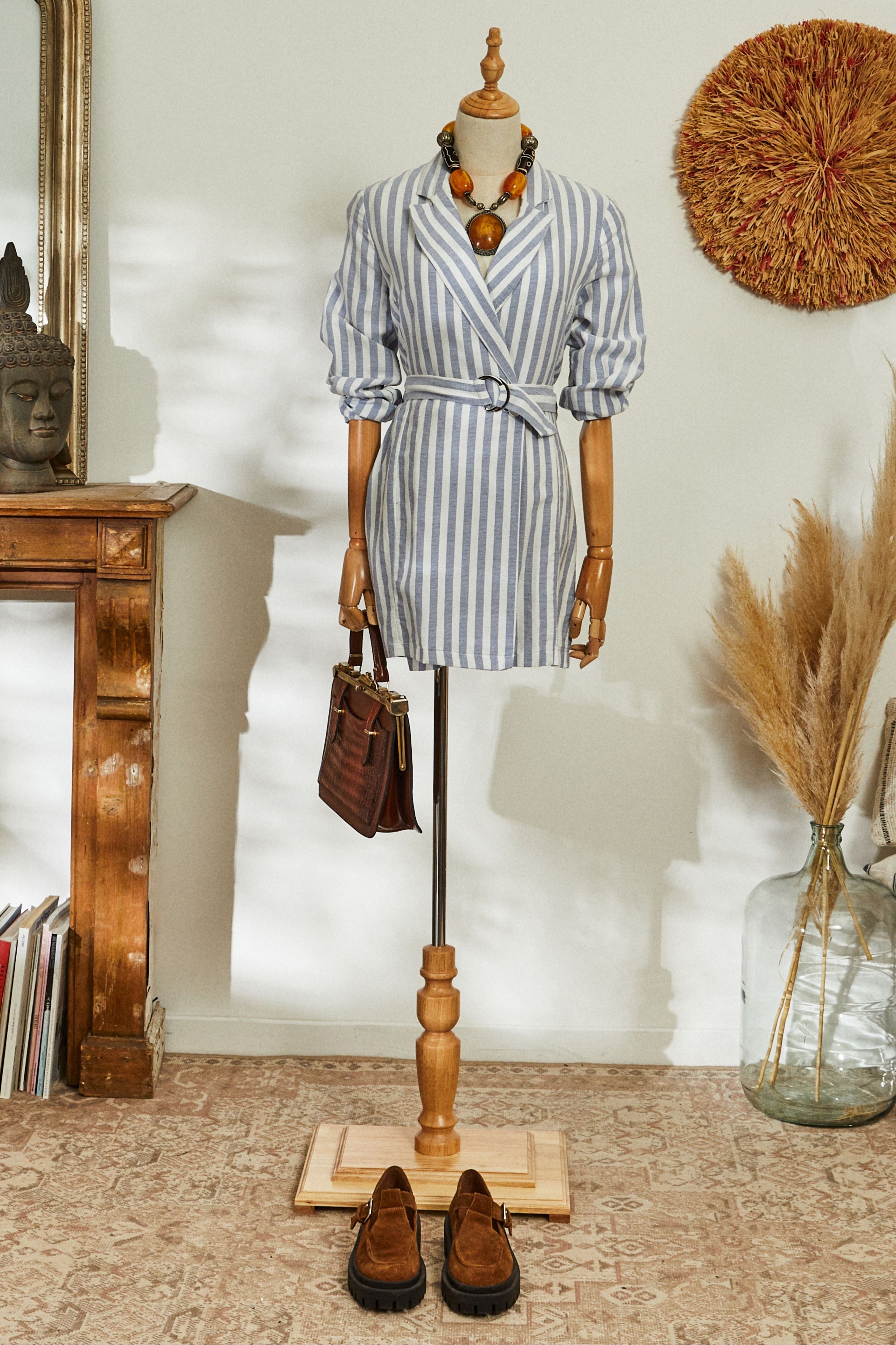 Combishort tailleur à rayures bleue