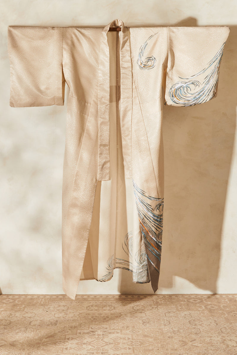 Kimono long écru irisé