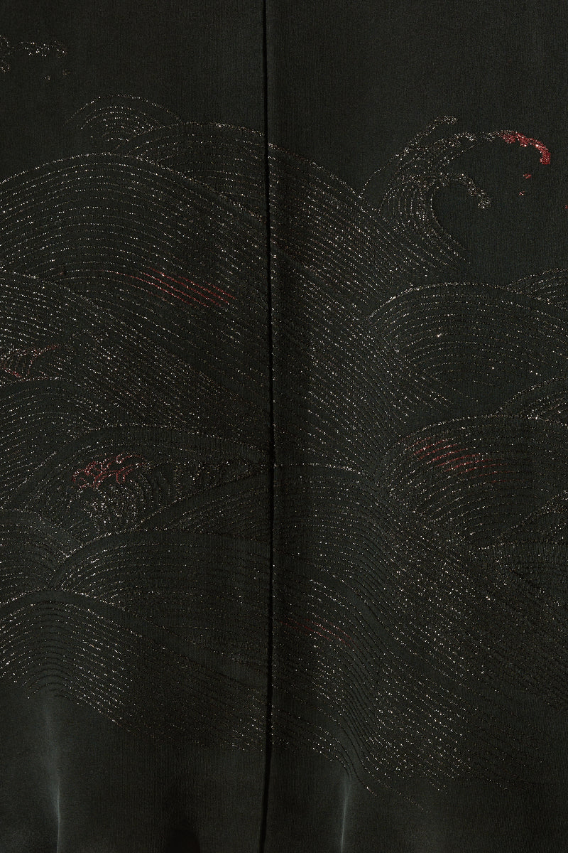 Kimono court en soie noir irisé