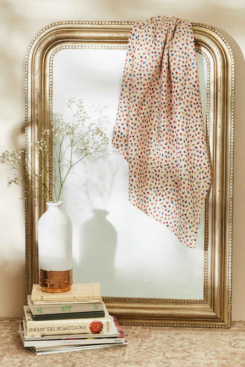 Foulard en soie imprimé petites fleurs blanc