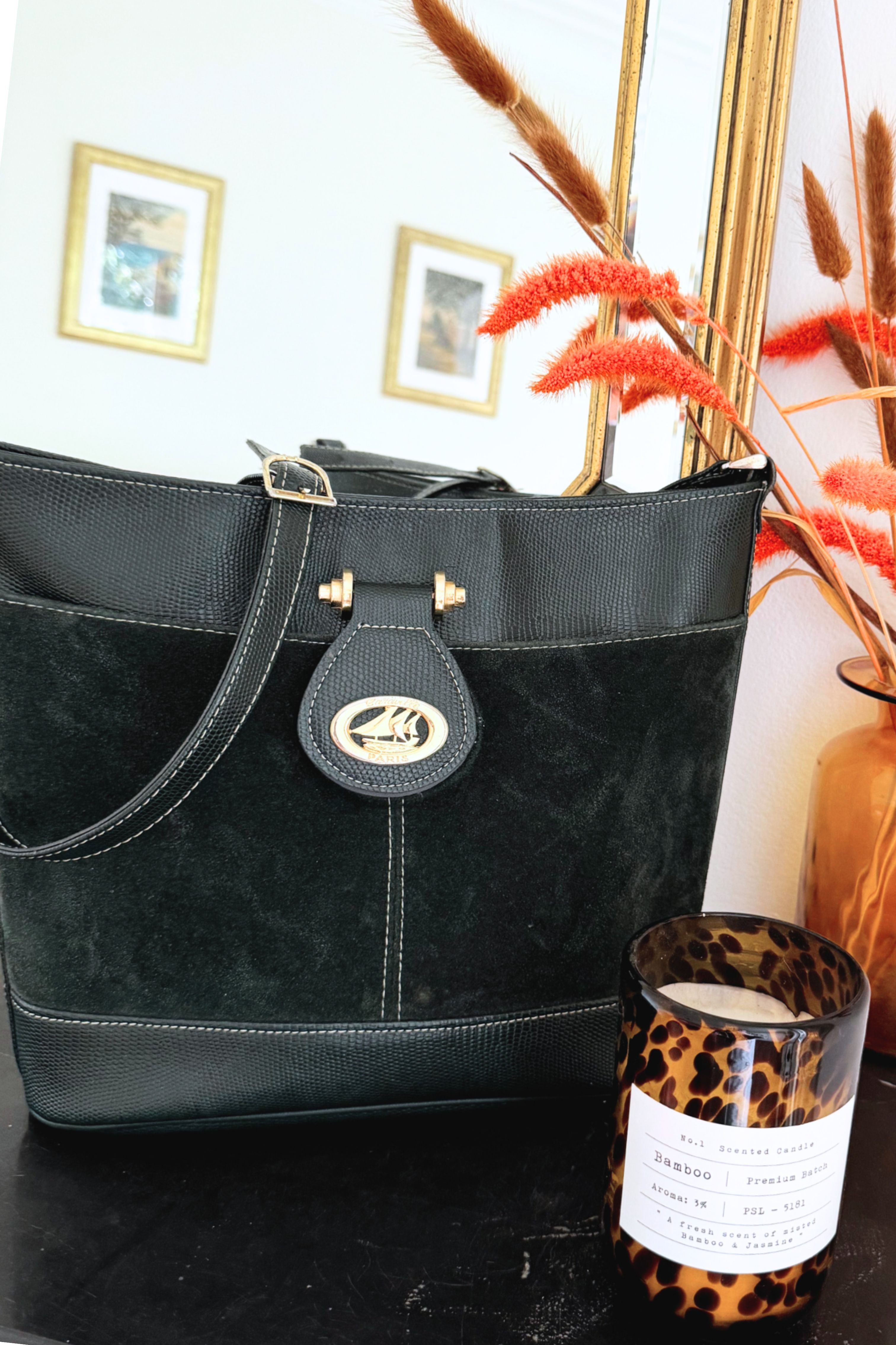 Green leather bucket bag