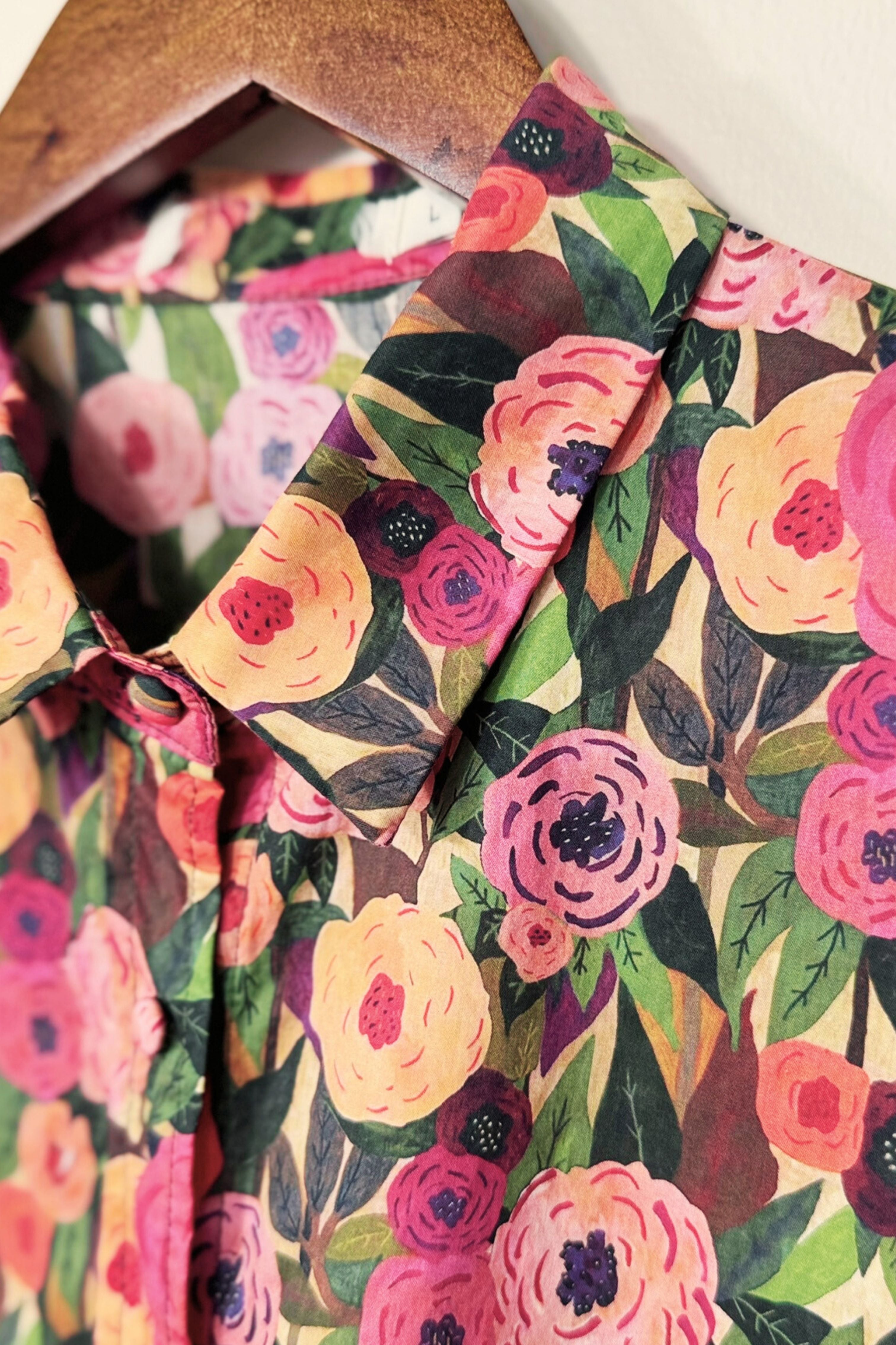 Chemisier en coton imprimé fleurs fuchsia