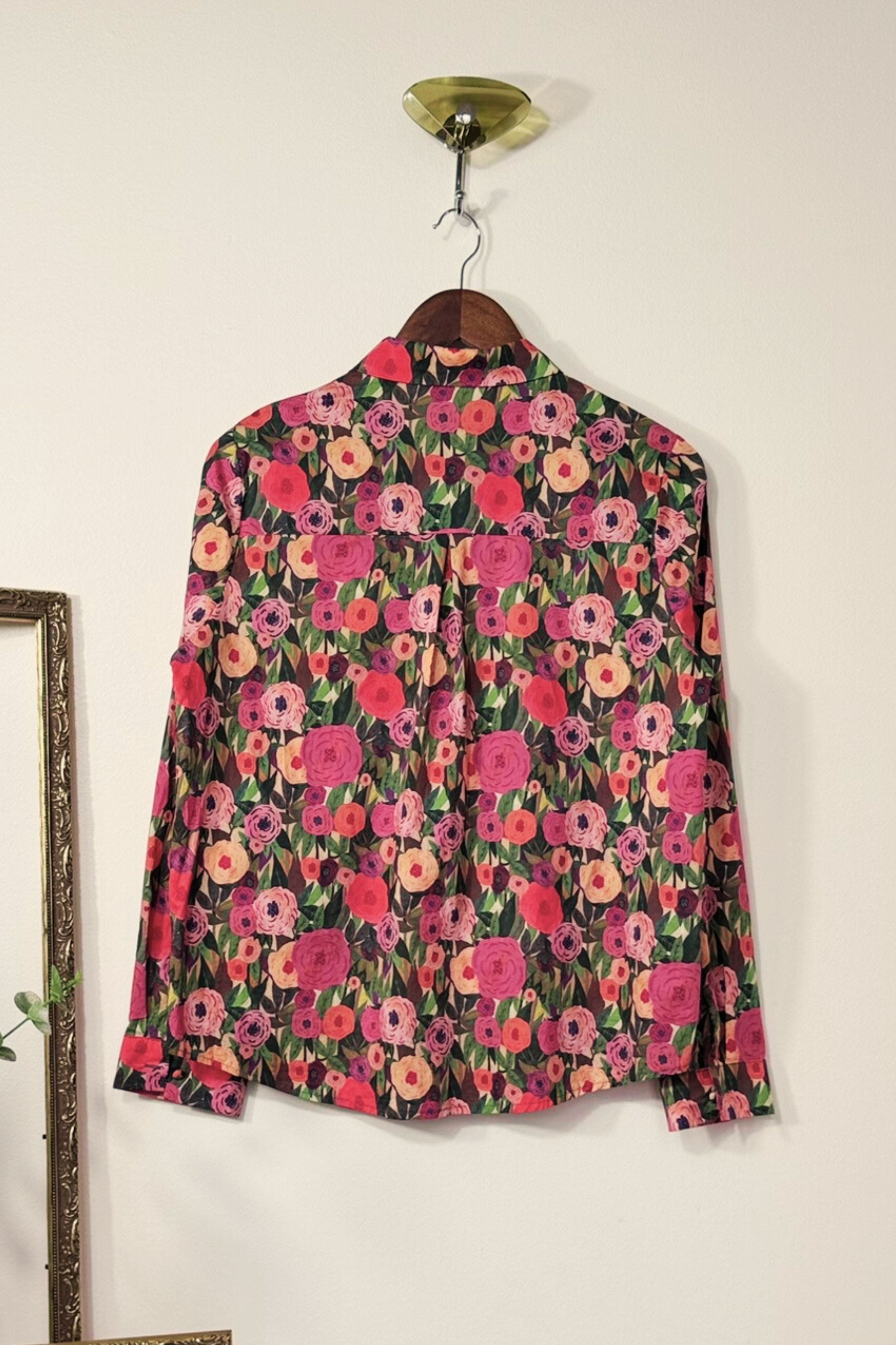 Chemisier en coton imprimé fleurs fuchsia