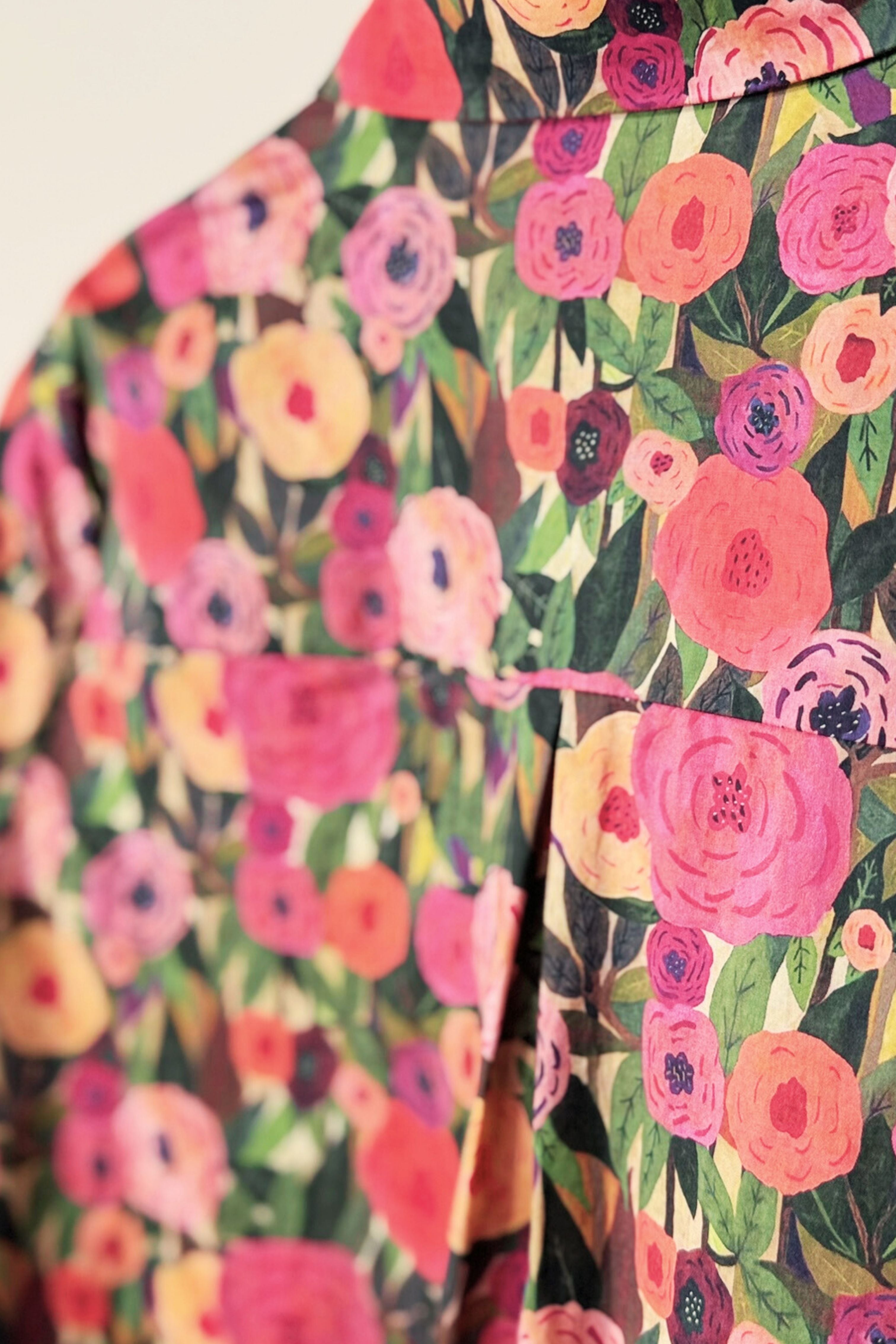 Chemisier en coton imprimé fleurs fuchsia