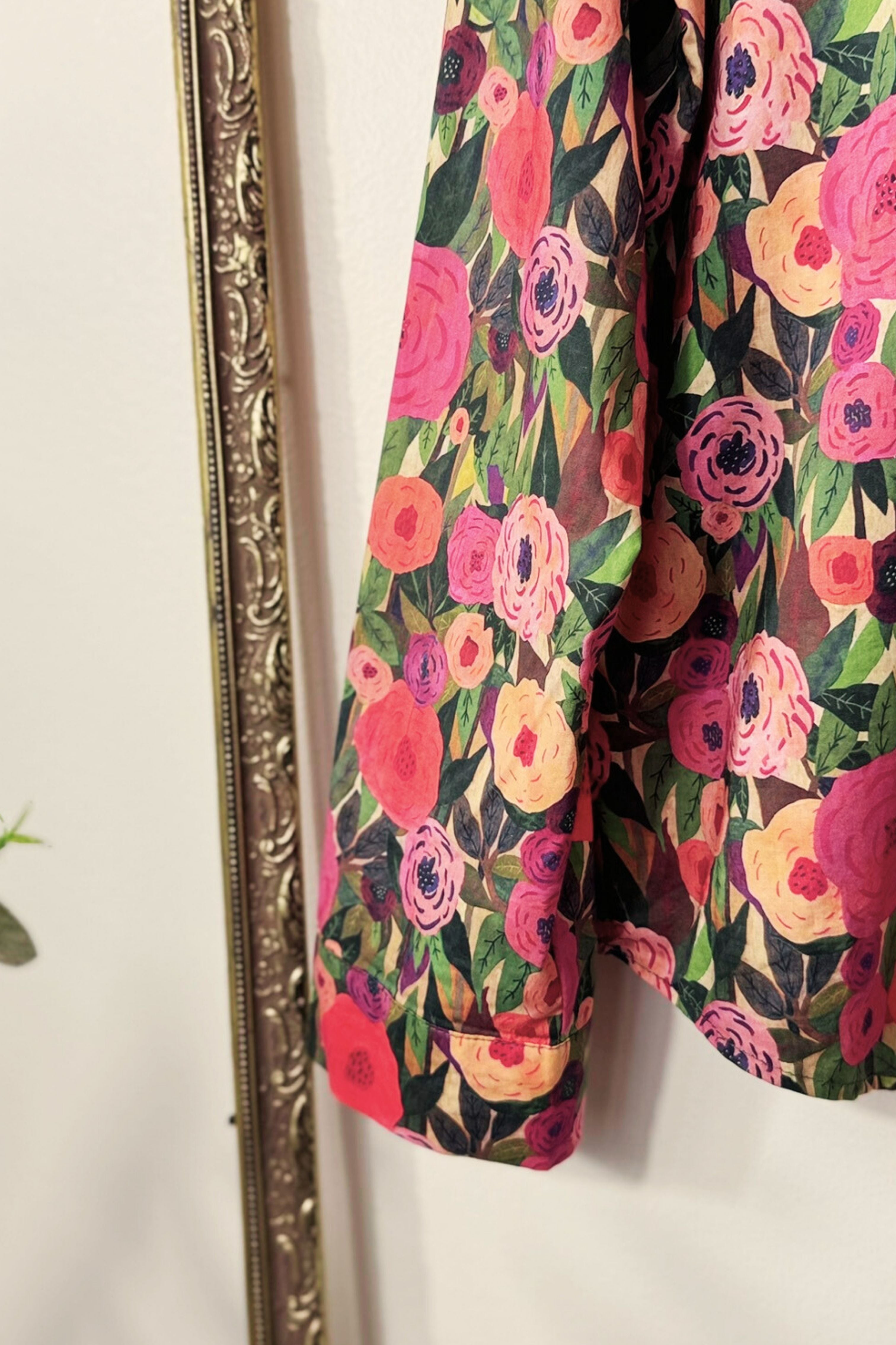 Chemisier en coton imprimé fleurs fuchsia