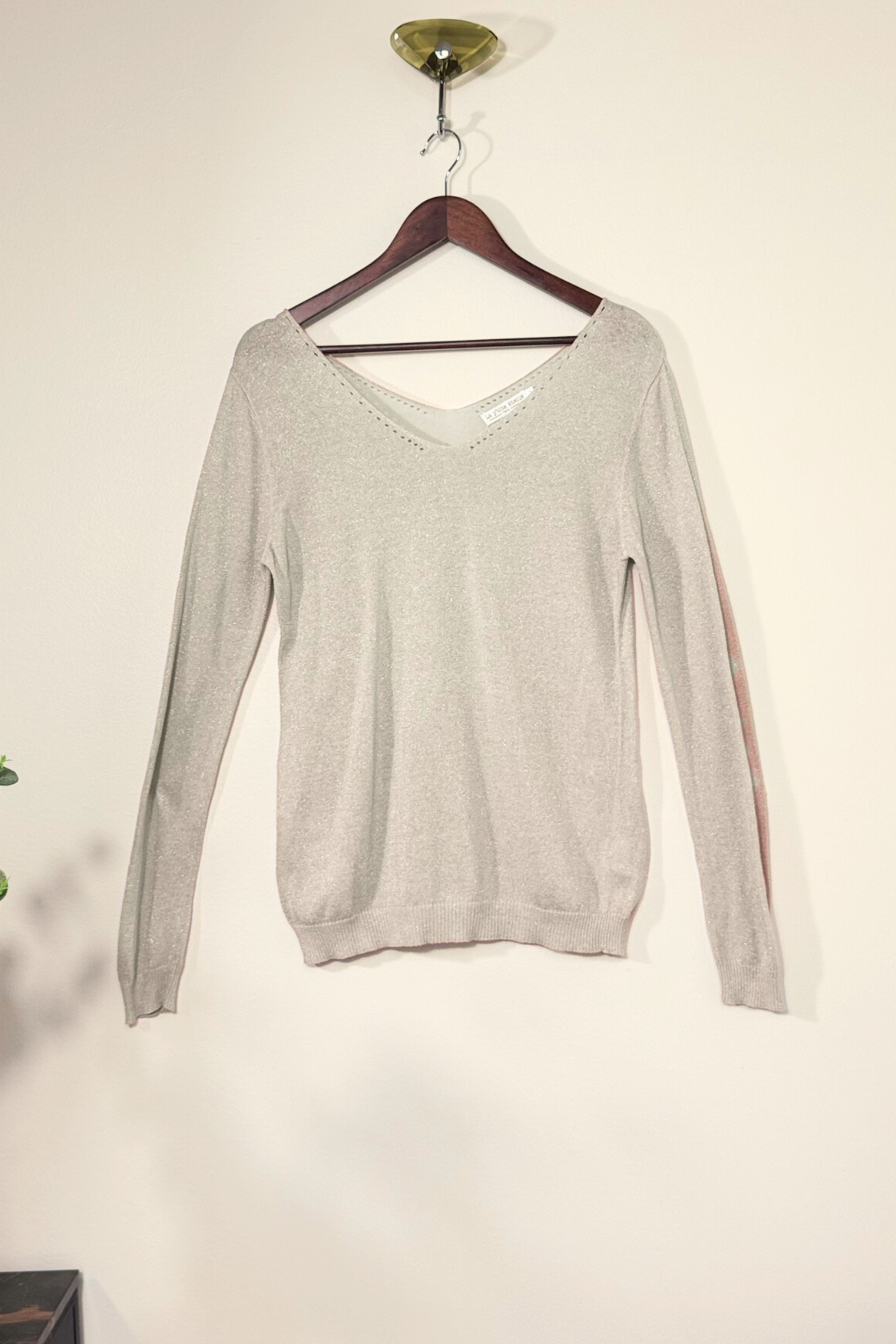 Pull fin en maille lurex beige