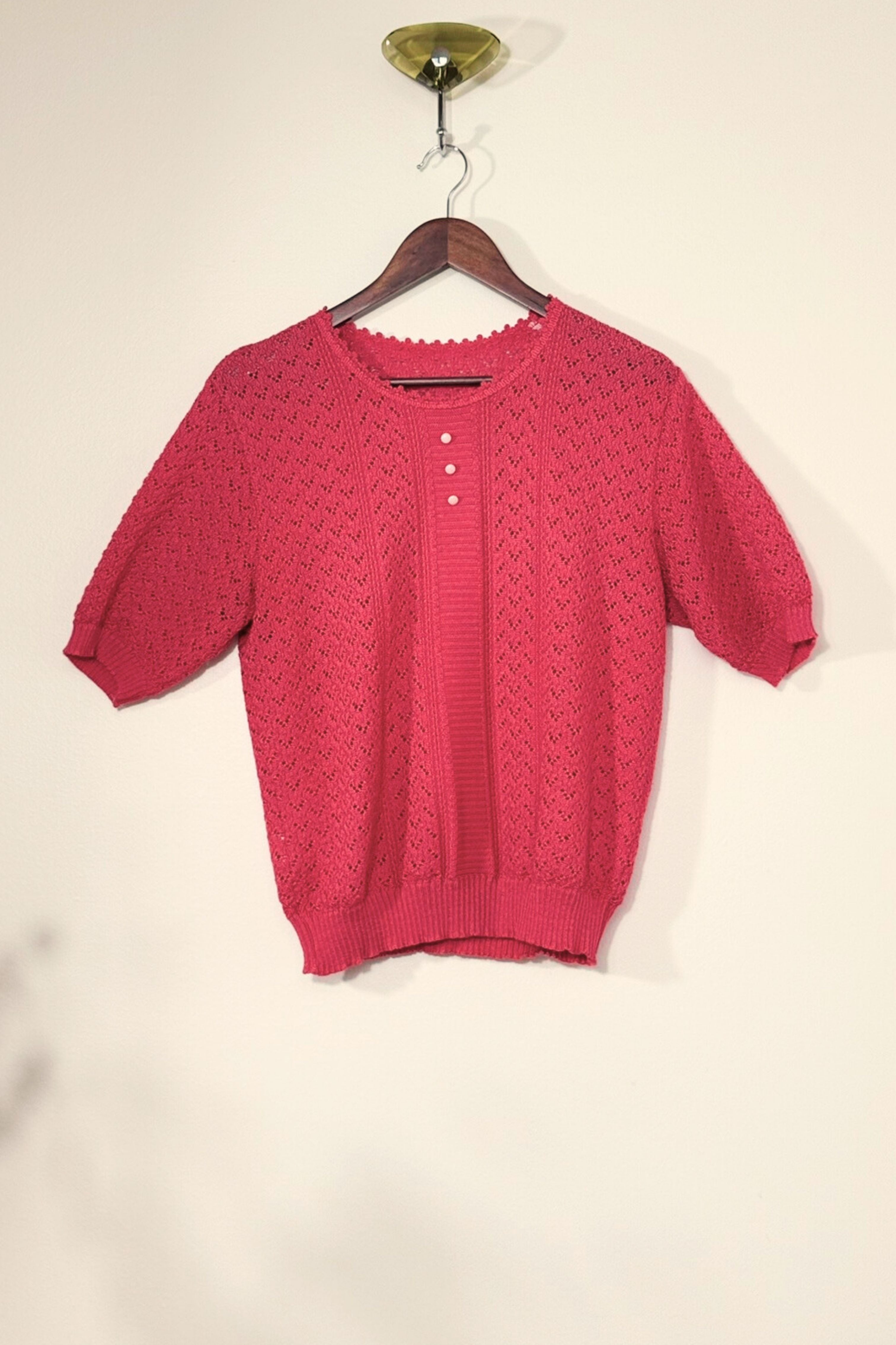 Short-sleeved pink mohair sweater
