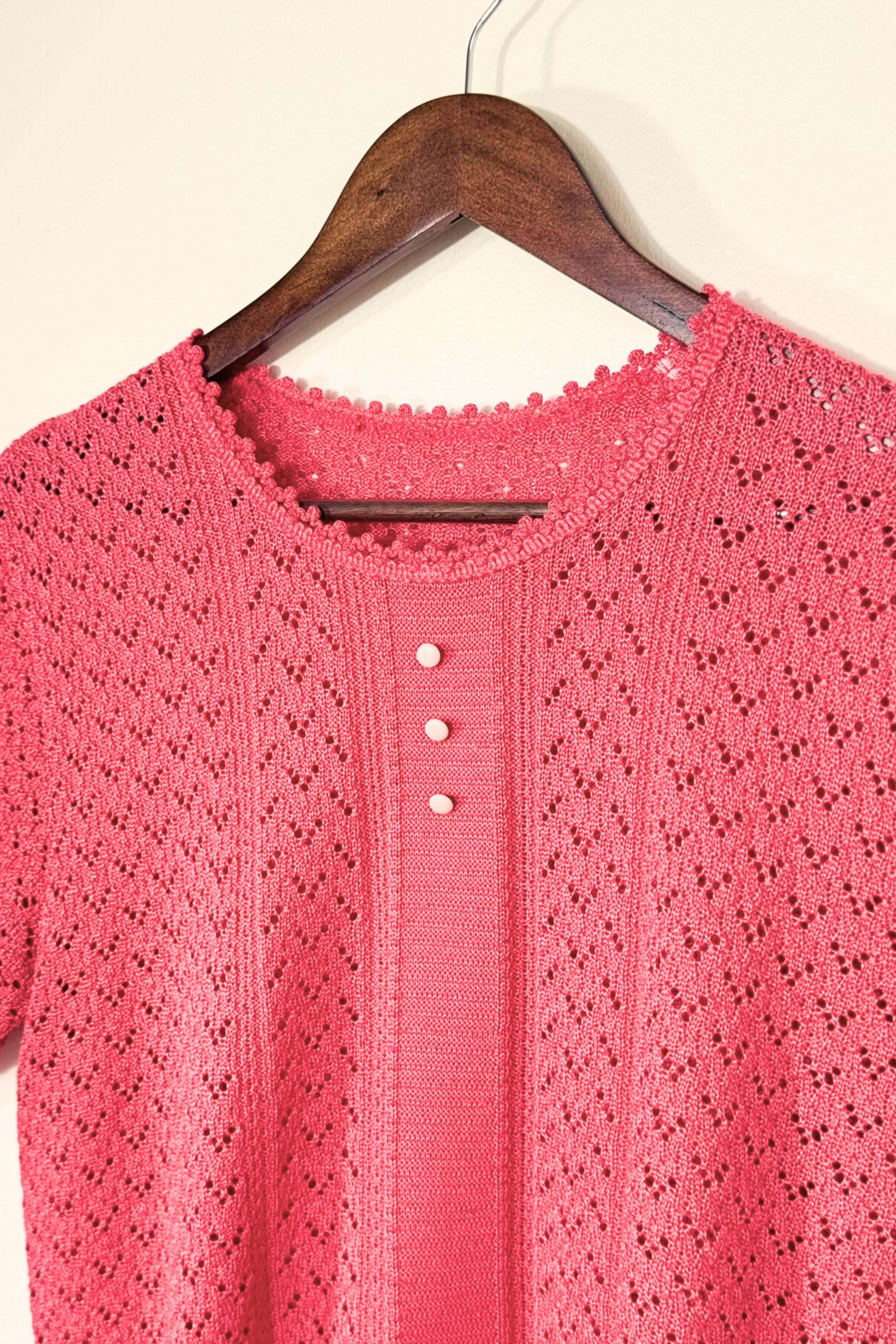 Short-sleeved pink mohair sweater