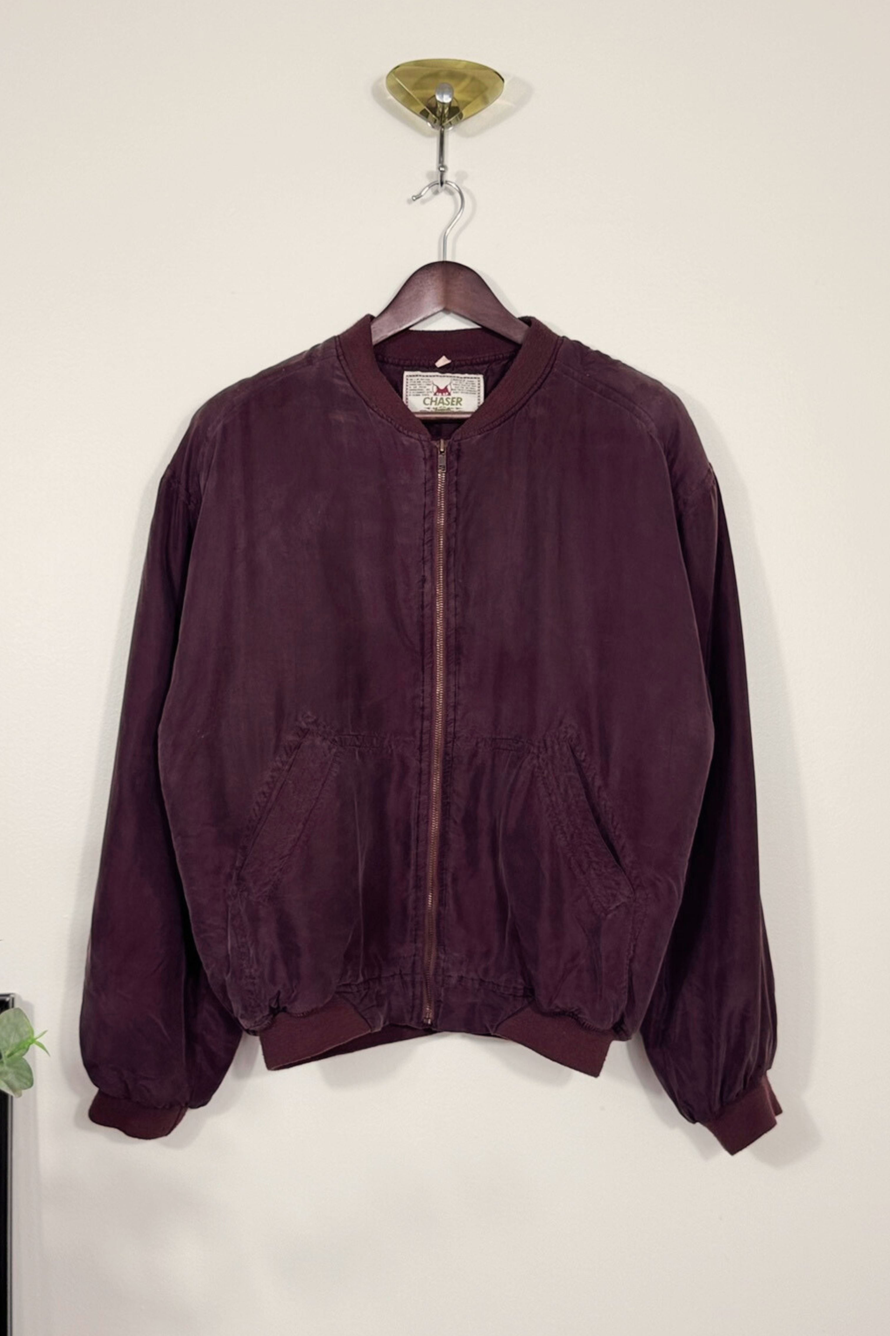 Veste bomber en soie chaud bordeaux