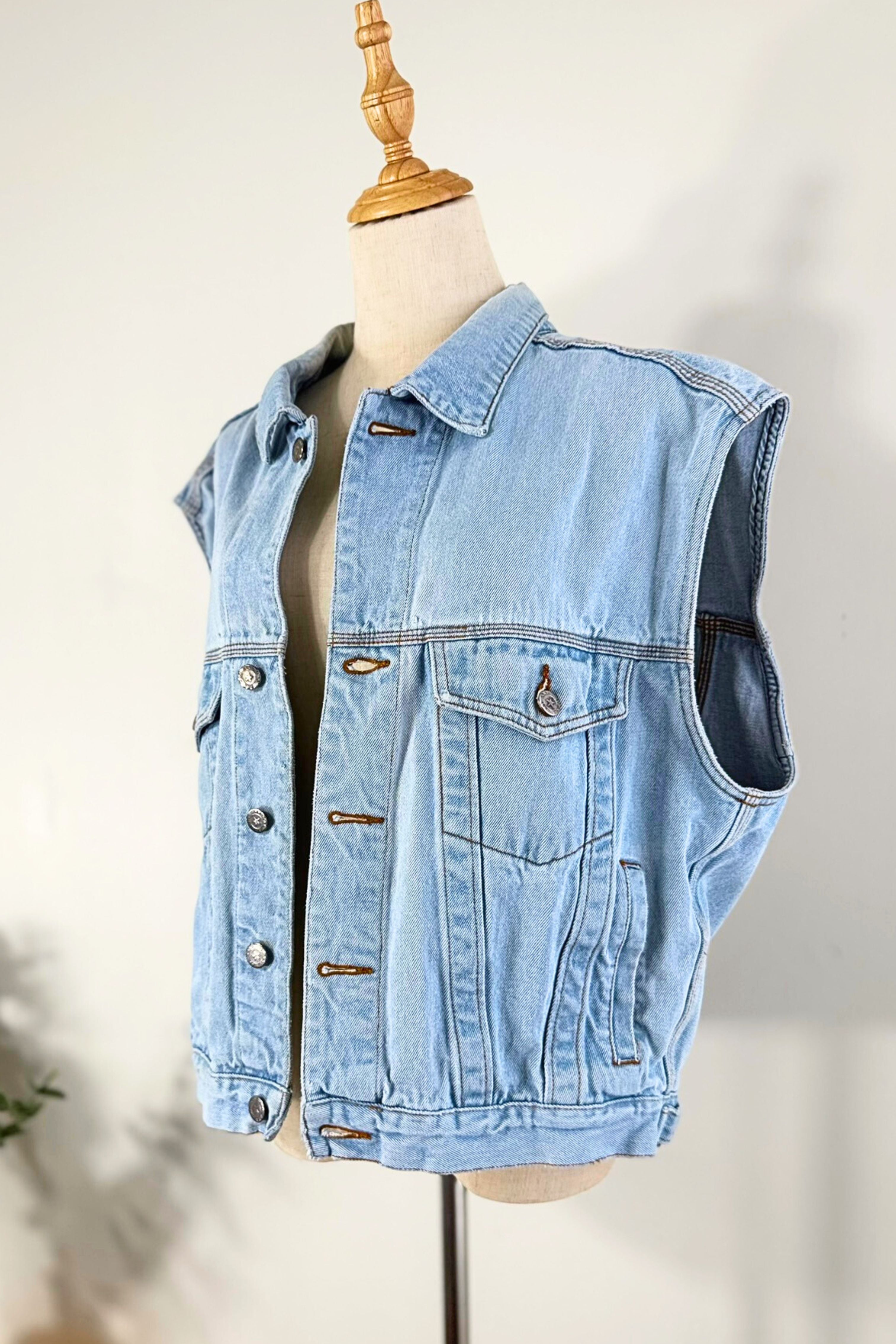 Veste sans manche oversize en jeans bleu clair
