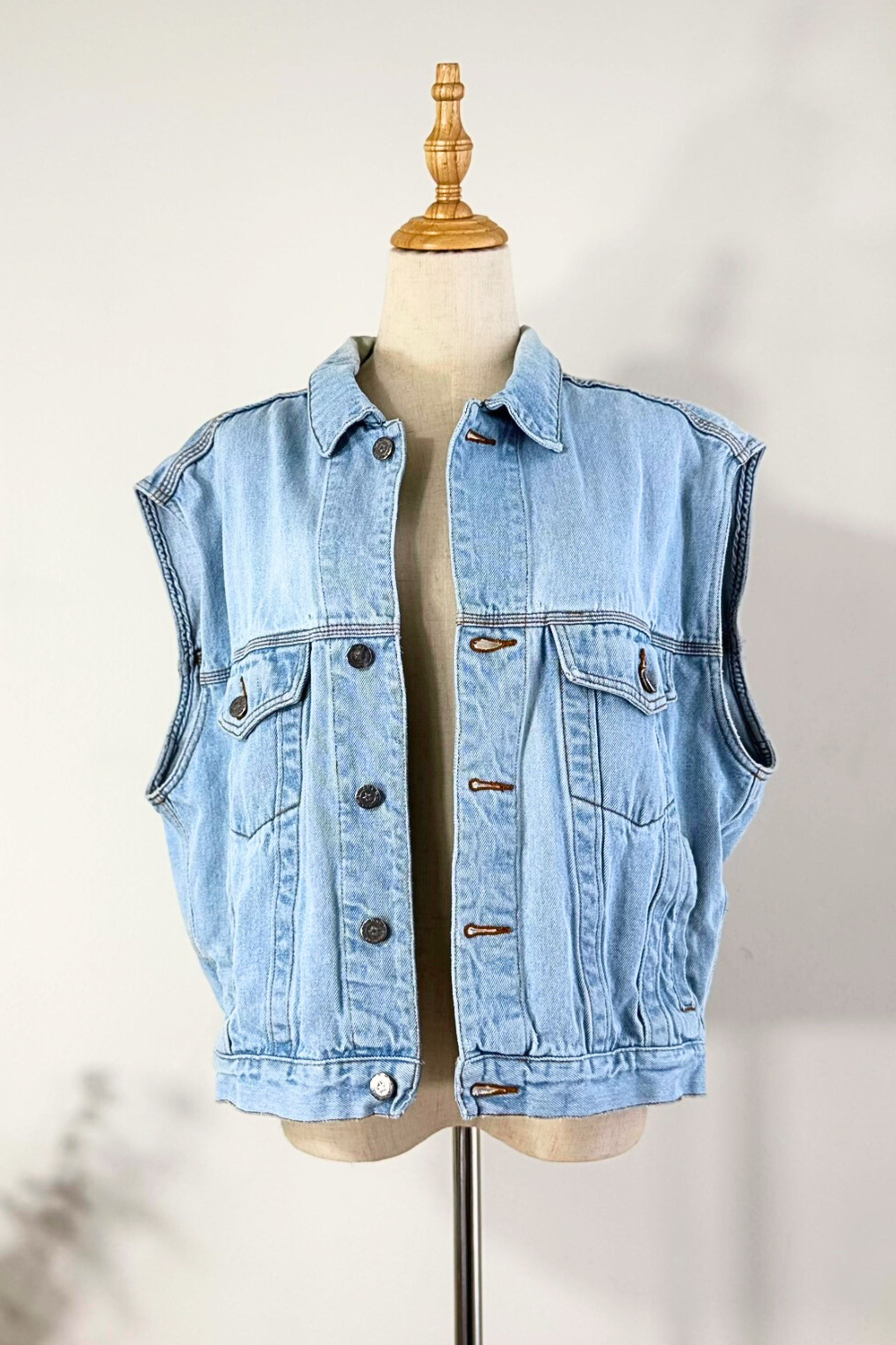 Veste sans manche oversize en jeans bleu clair