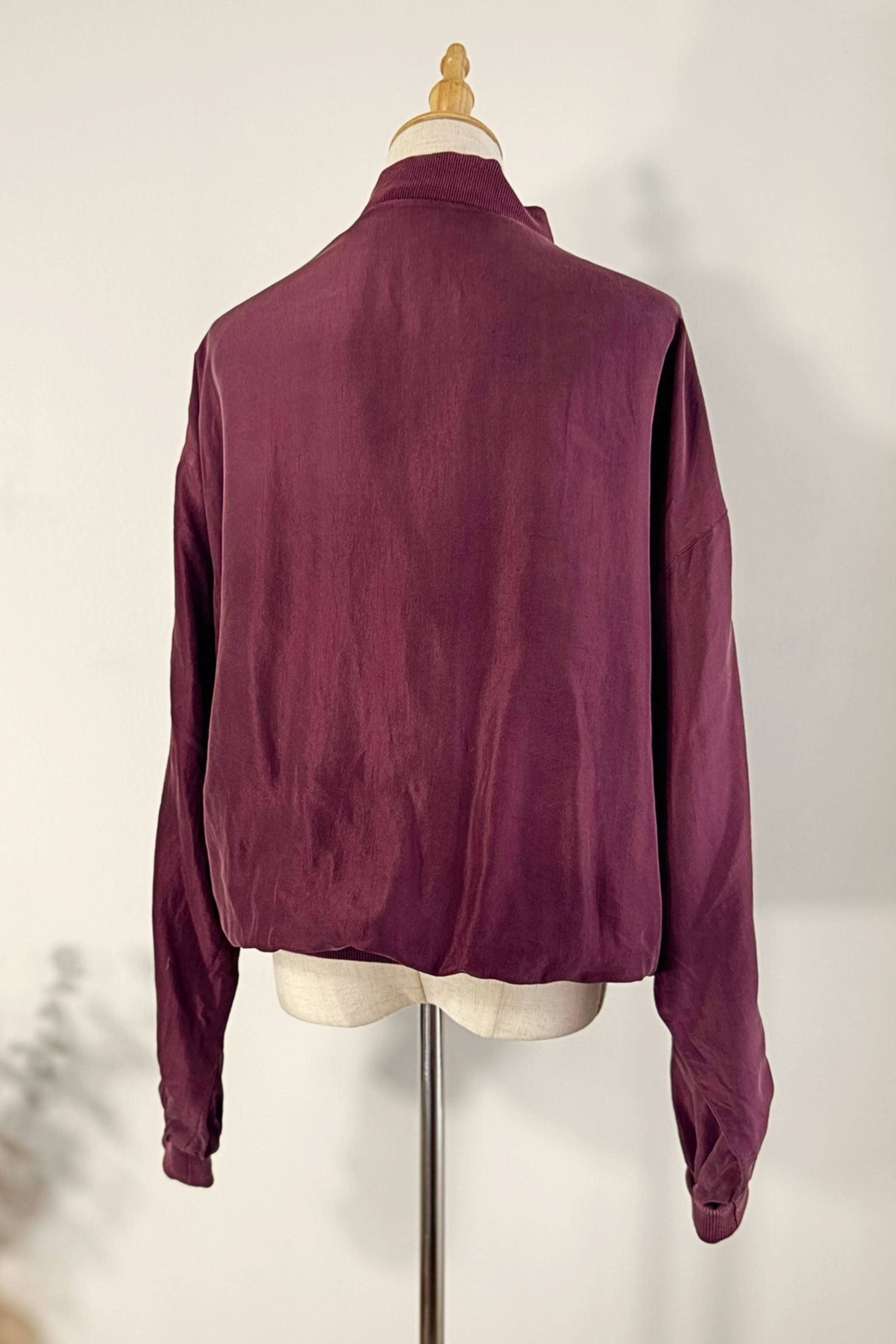 Veste bomber en soie bordeaux