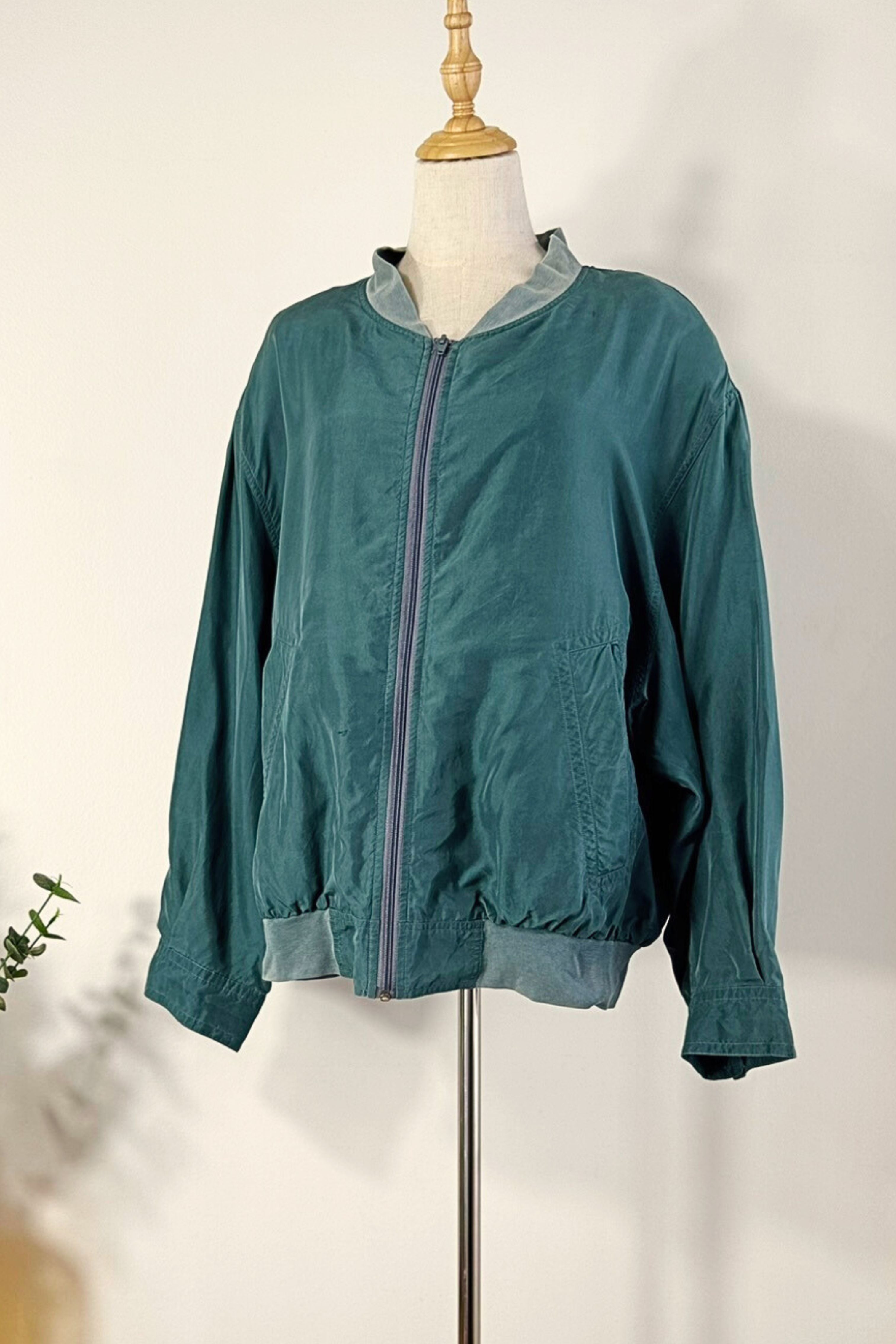 Veste bomber oversize en soie verte