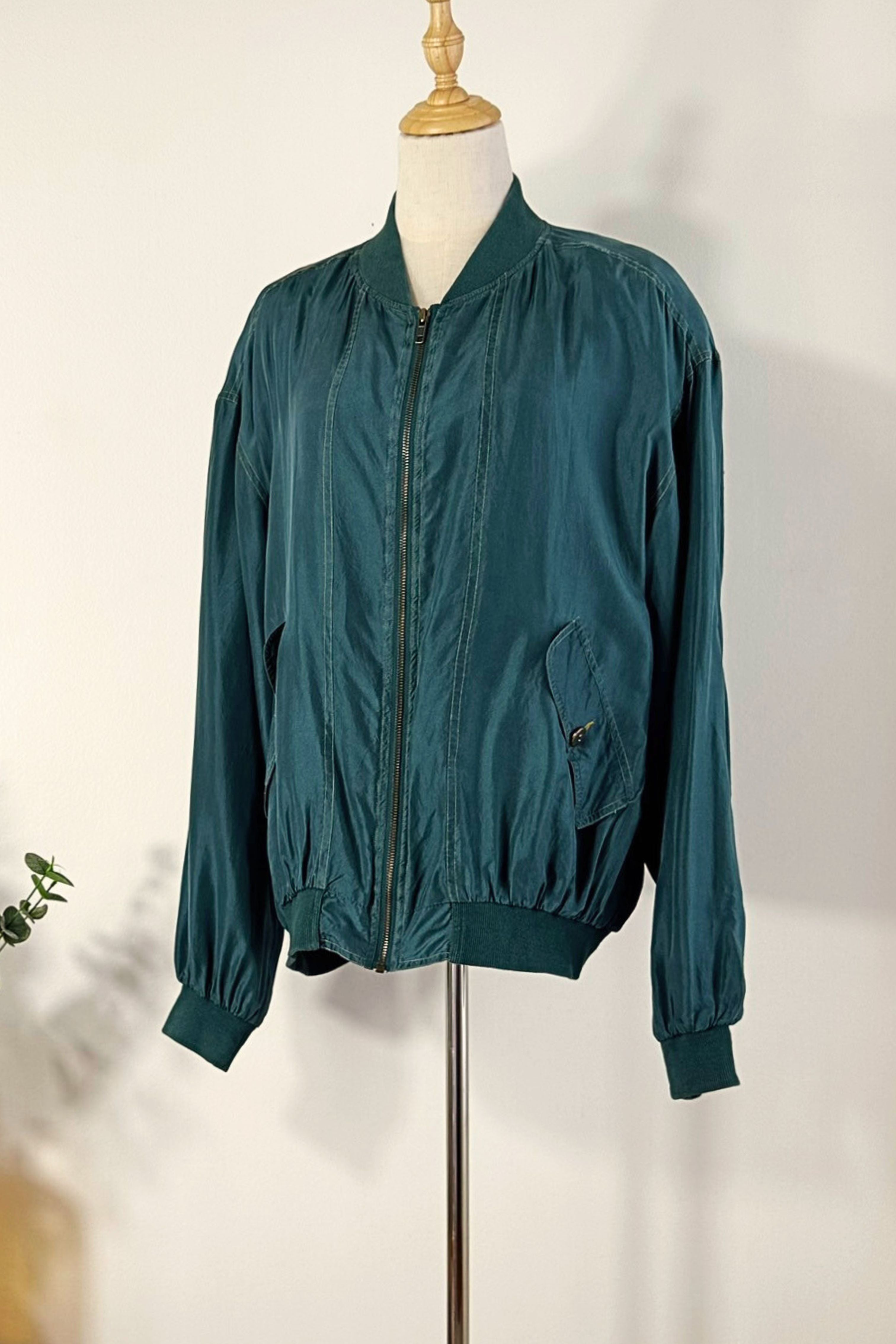 Veste bomber en soie verte