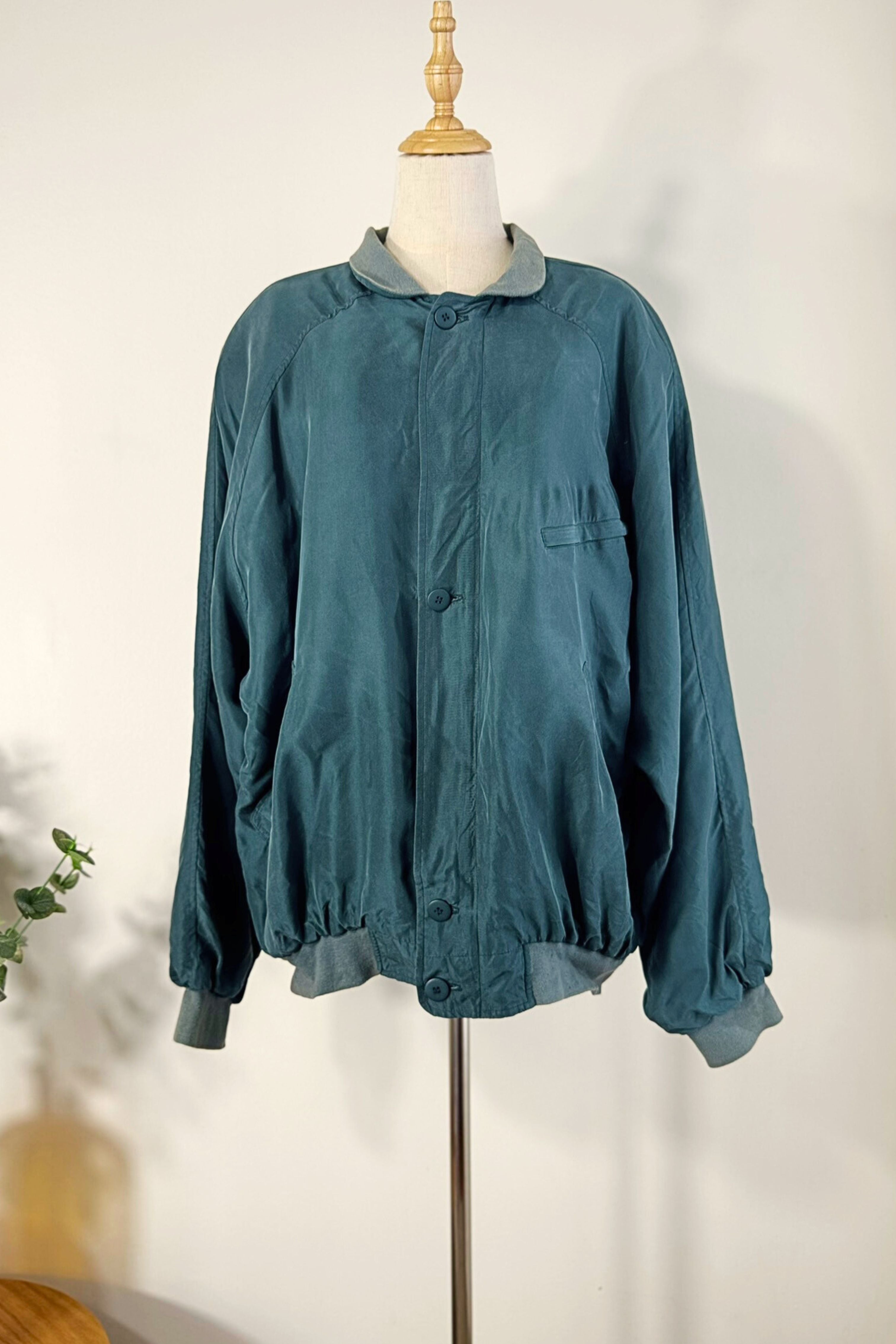 Veste bomber oversize en soie kaki