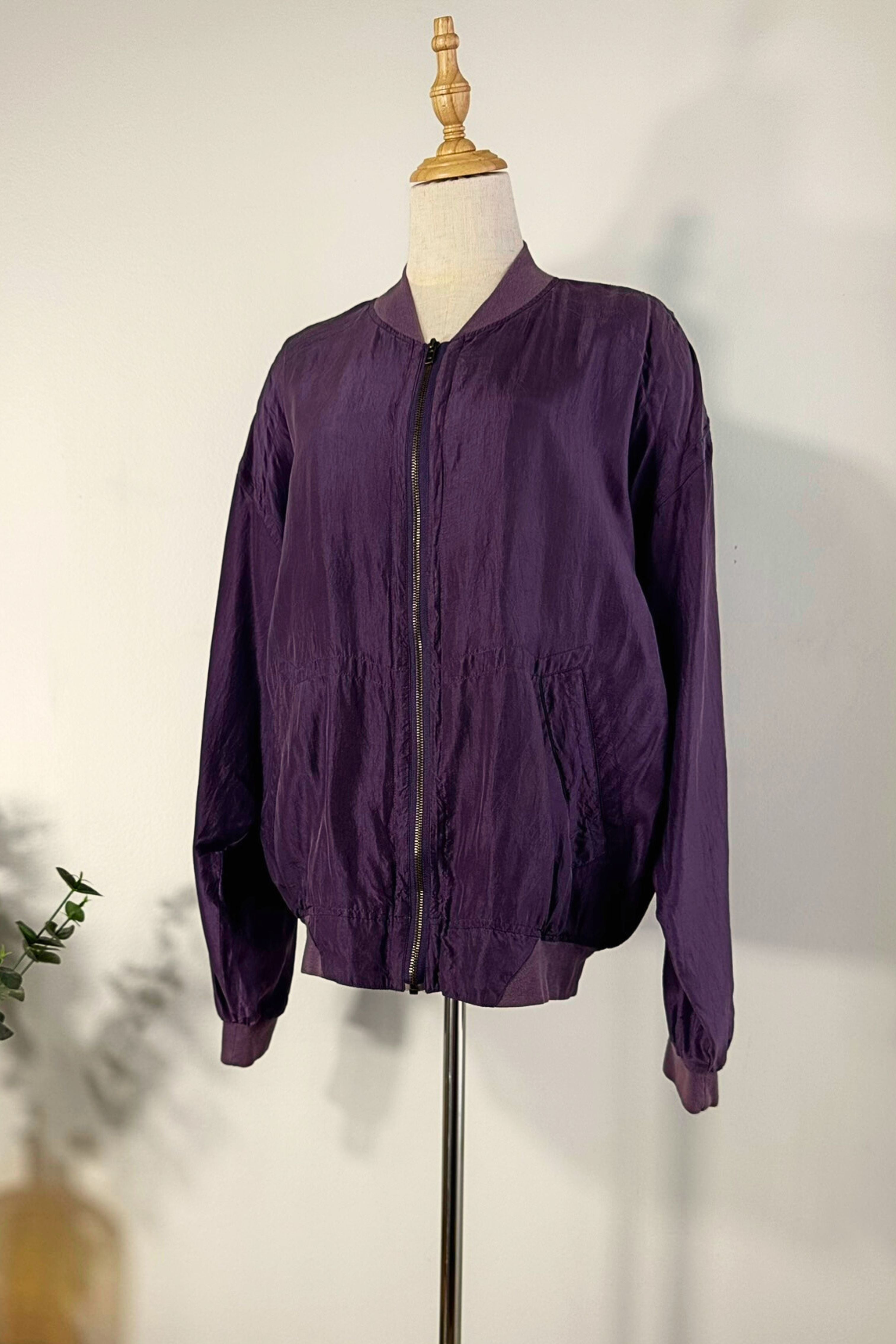 Veste bomber oversize en soie violet