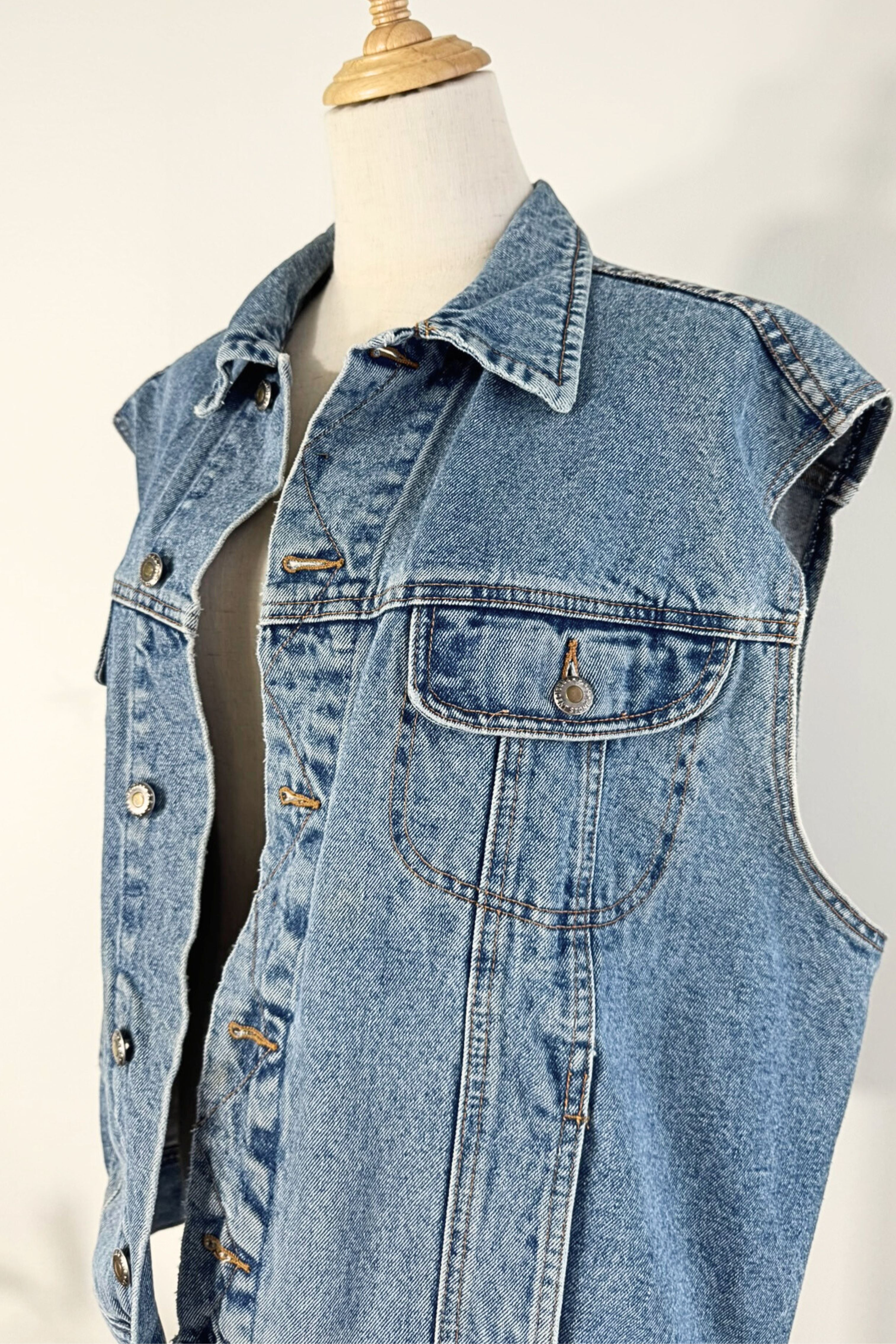 Veste sans manche oversize en jeans bleu moyen