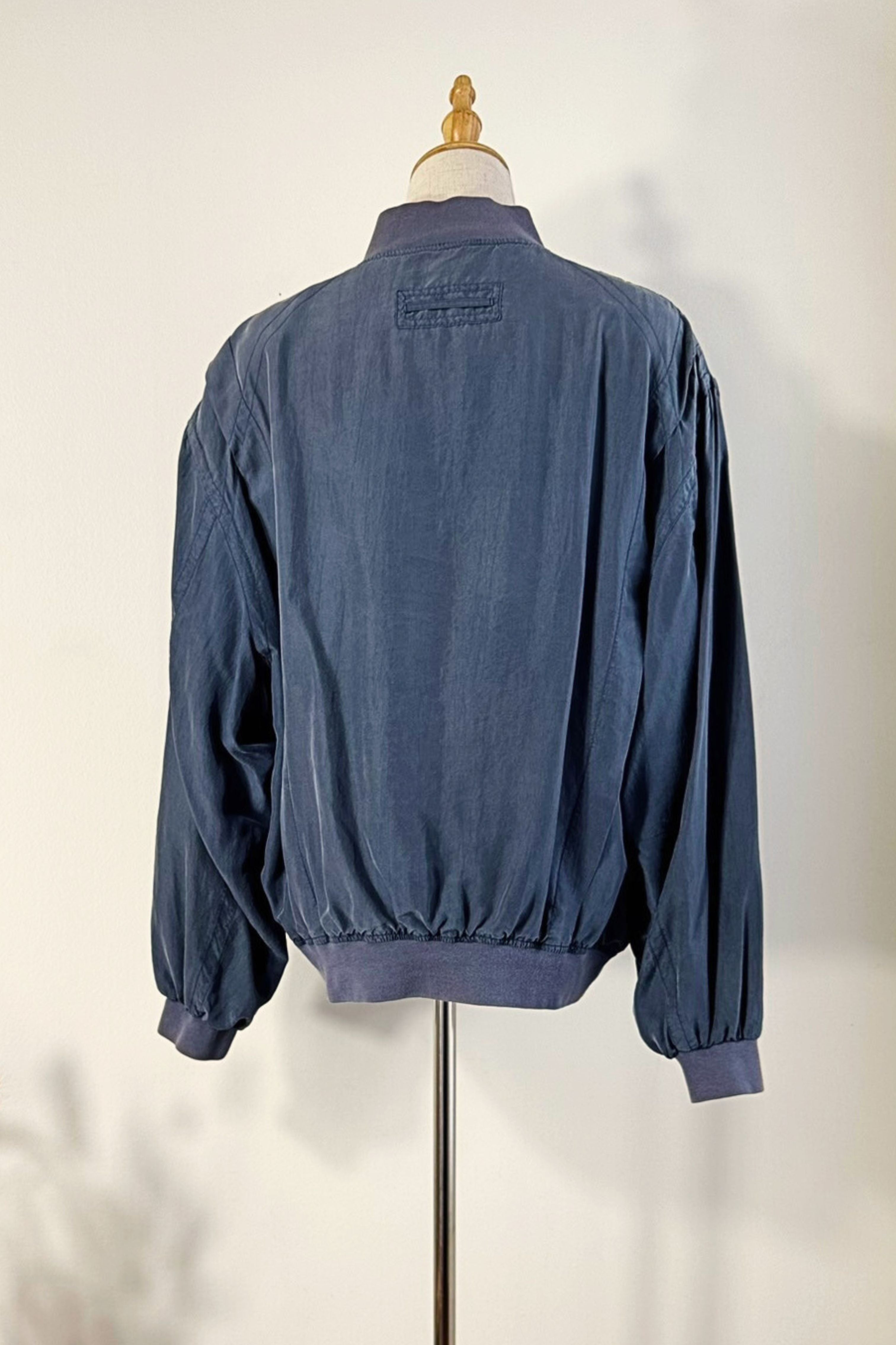 Veste bomber en soie bleu gris