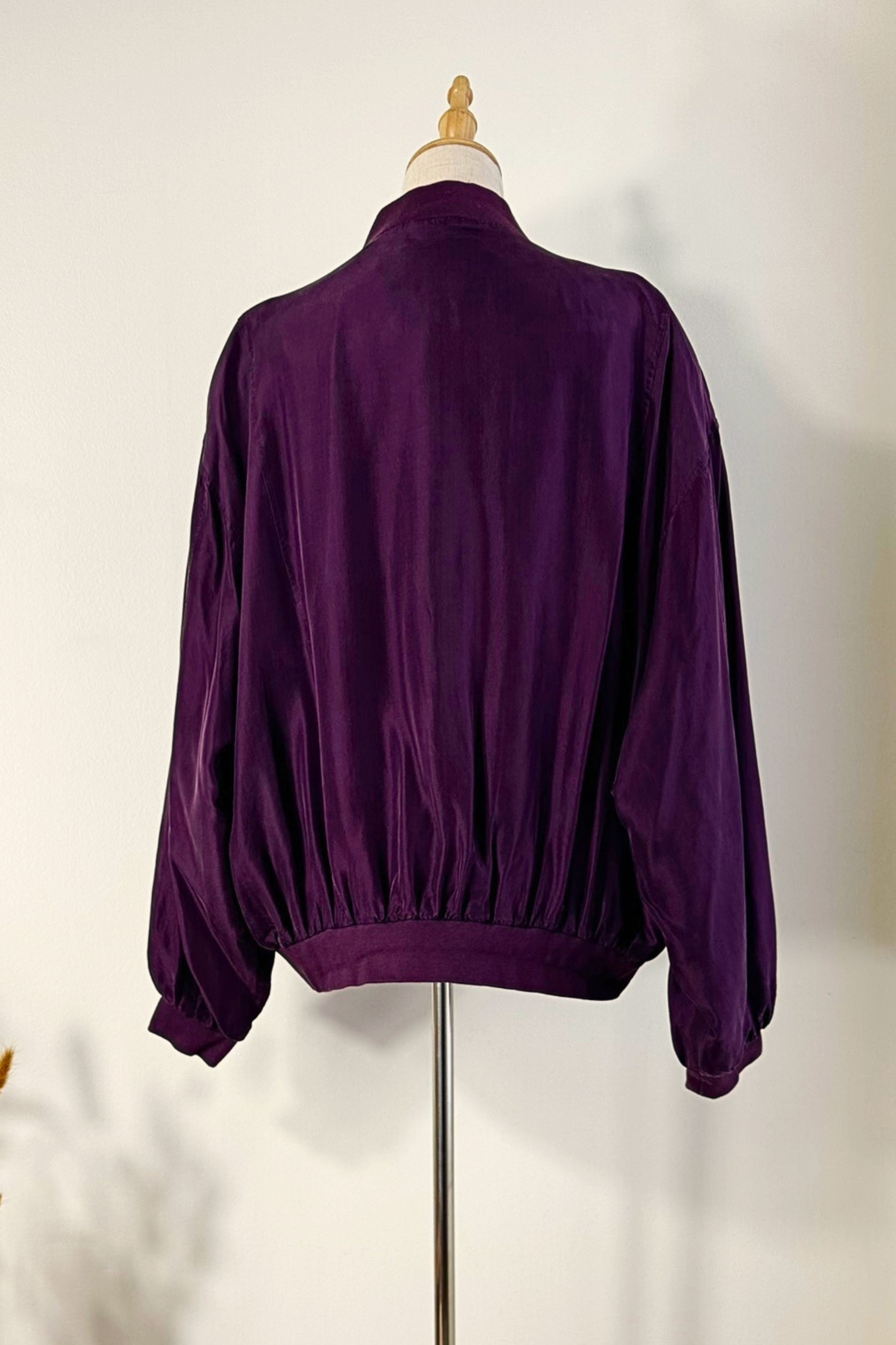 Veste bomber oversize en soie violet