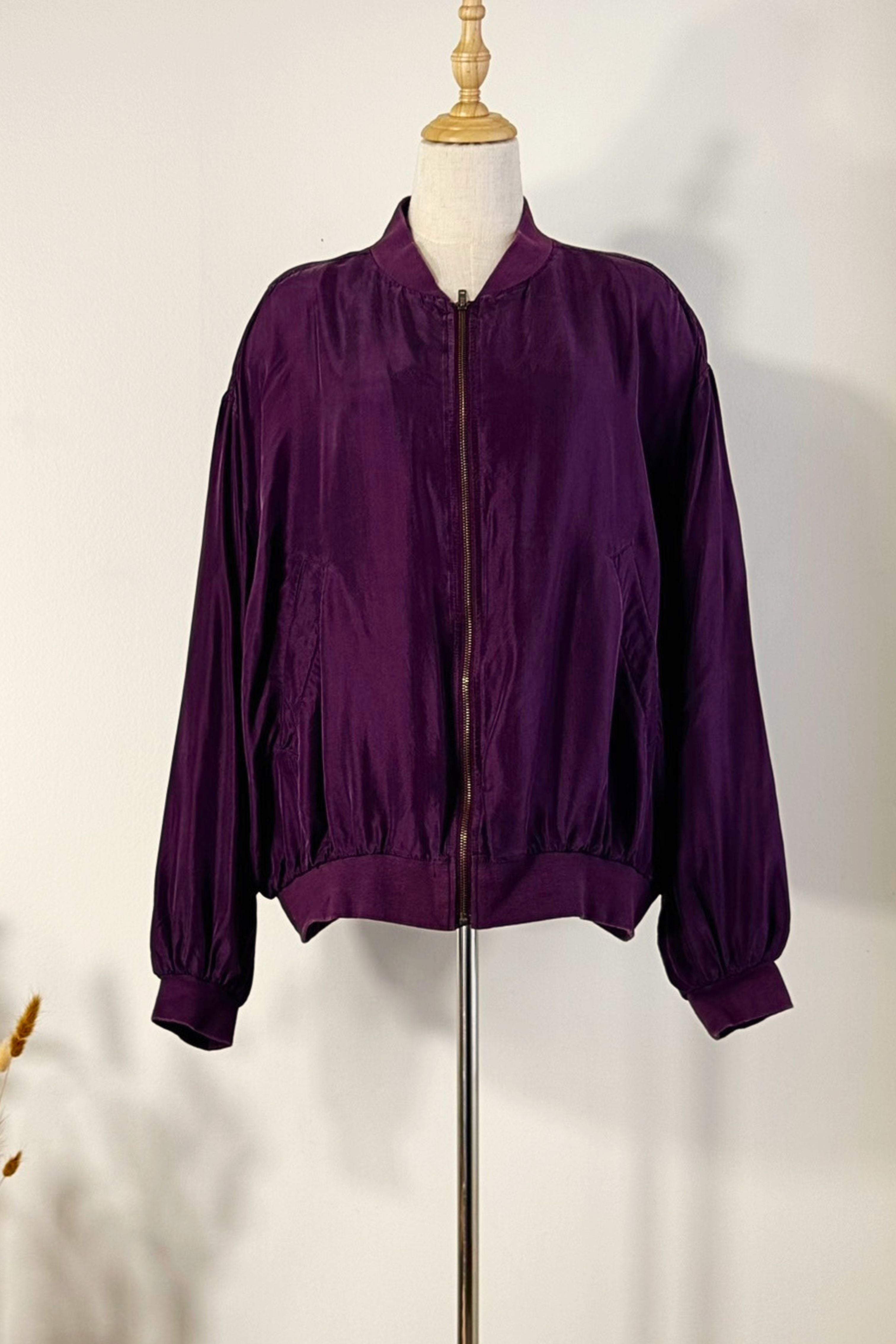 Veste bomber oversize en soie violet