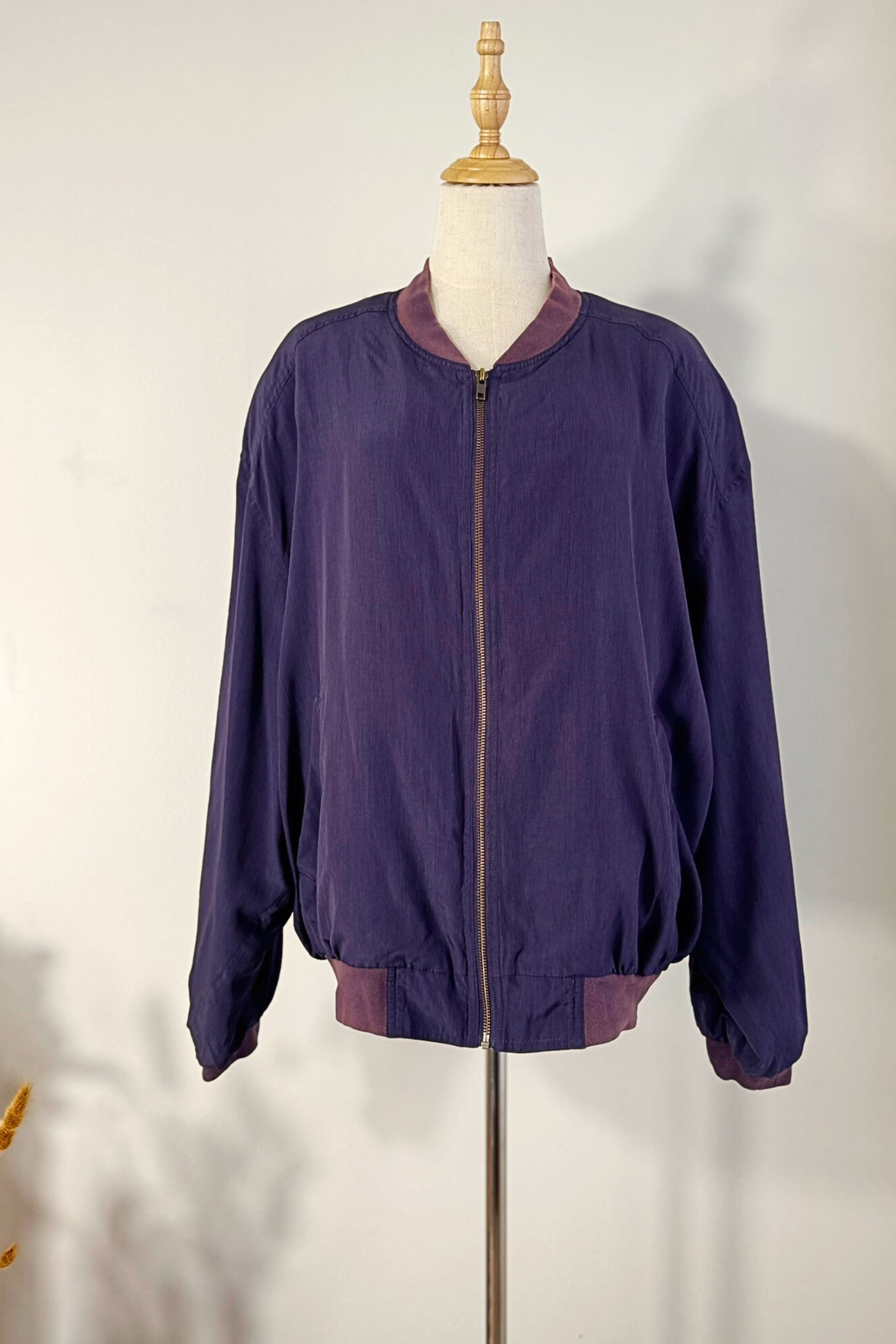 Veste bomber en soie violet foncé
