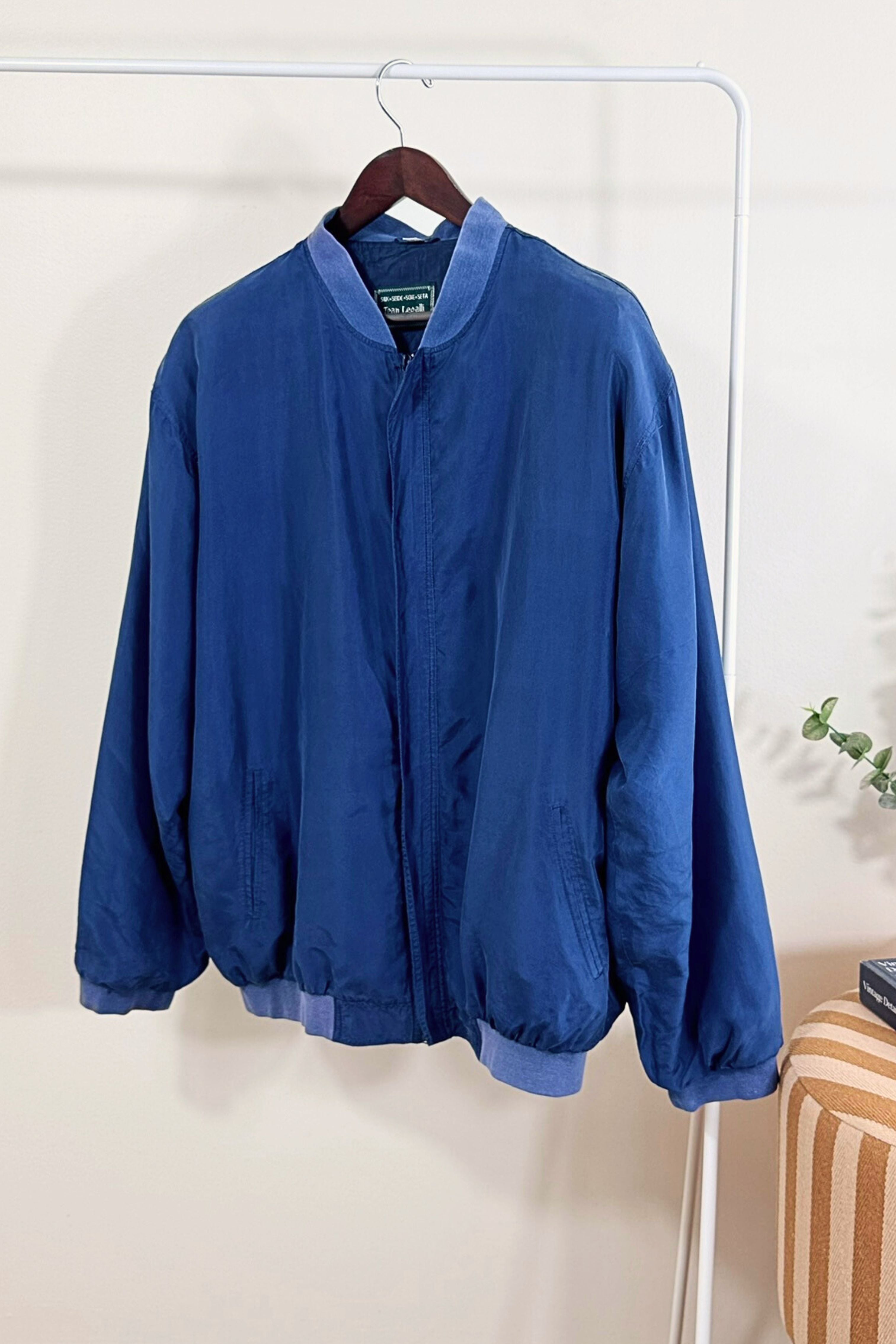 Veste bomber en soie bleu marine