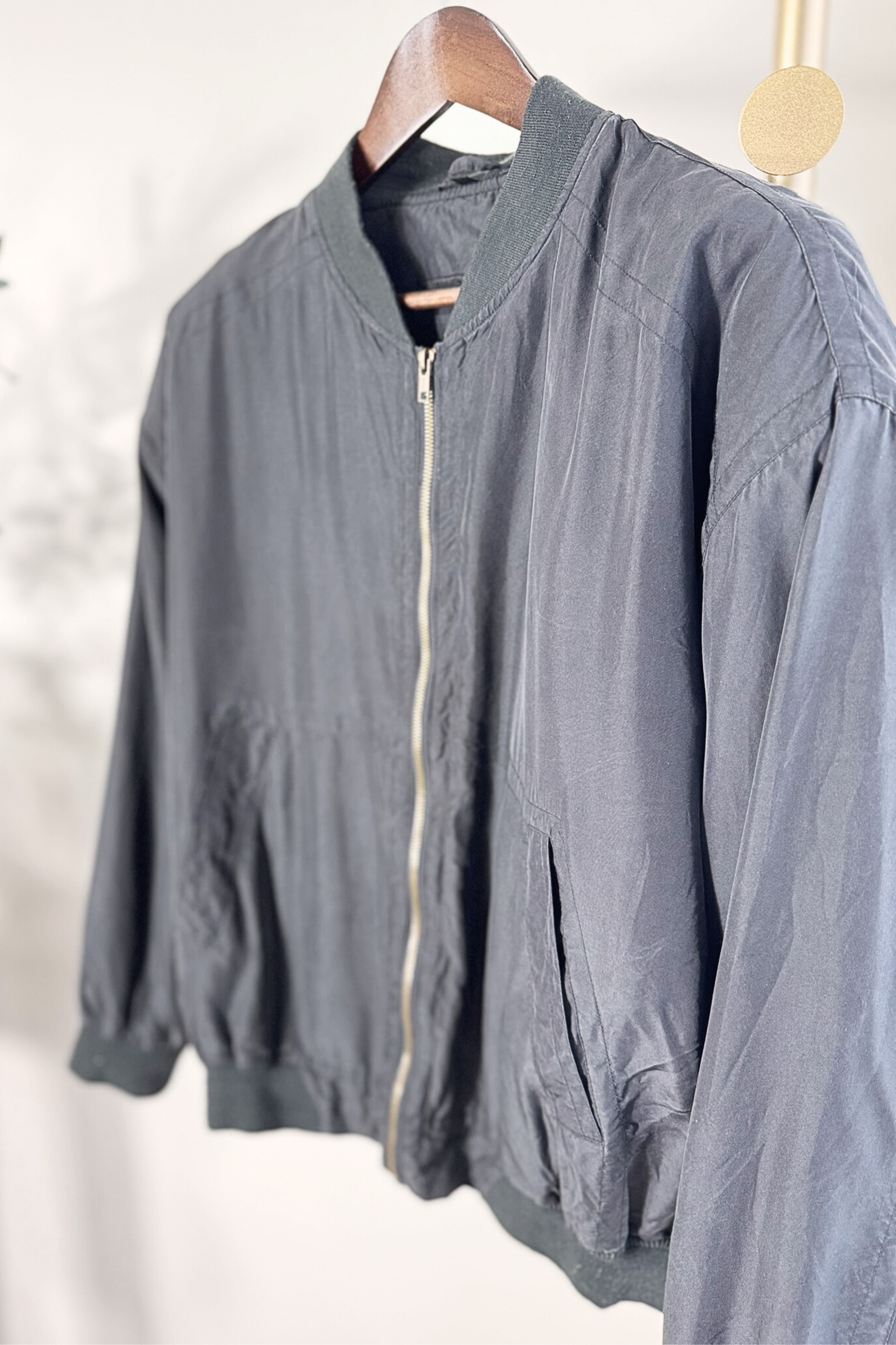 Veste bomber soie oversize 90s noire