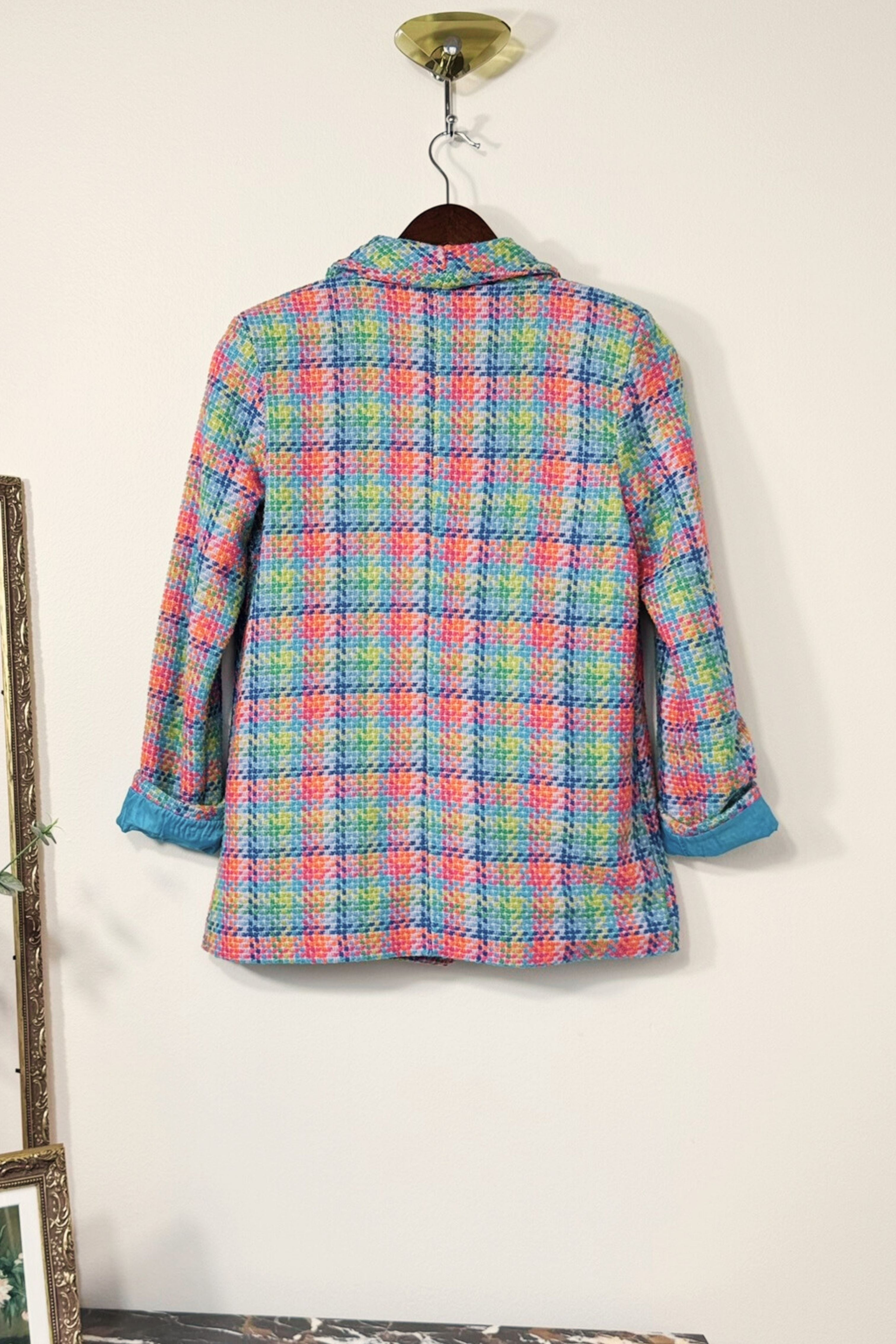 Veste bleue en coton à carreaux colorés