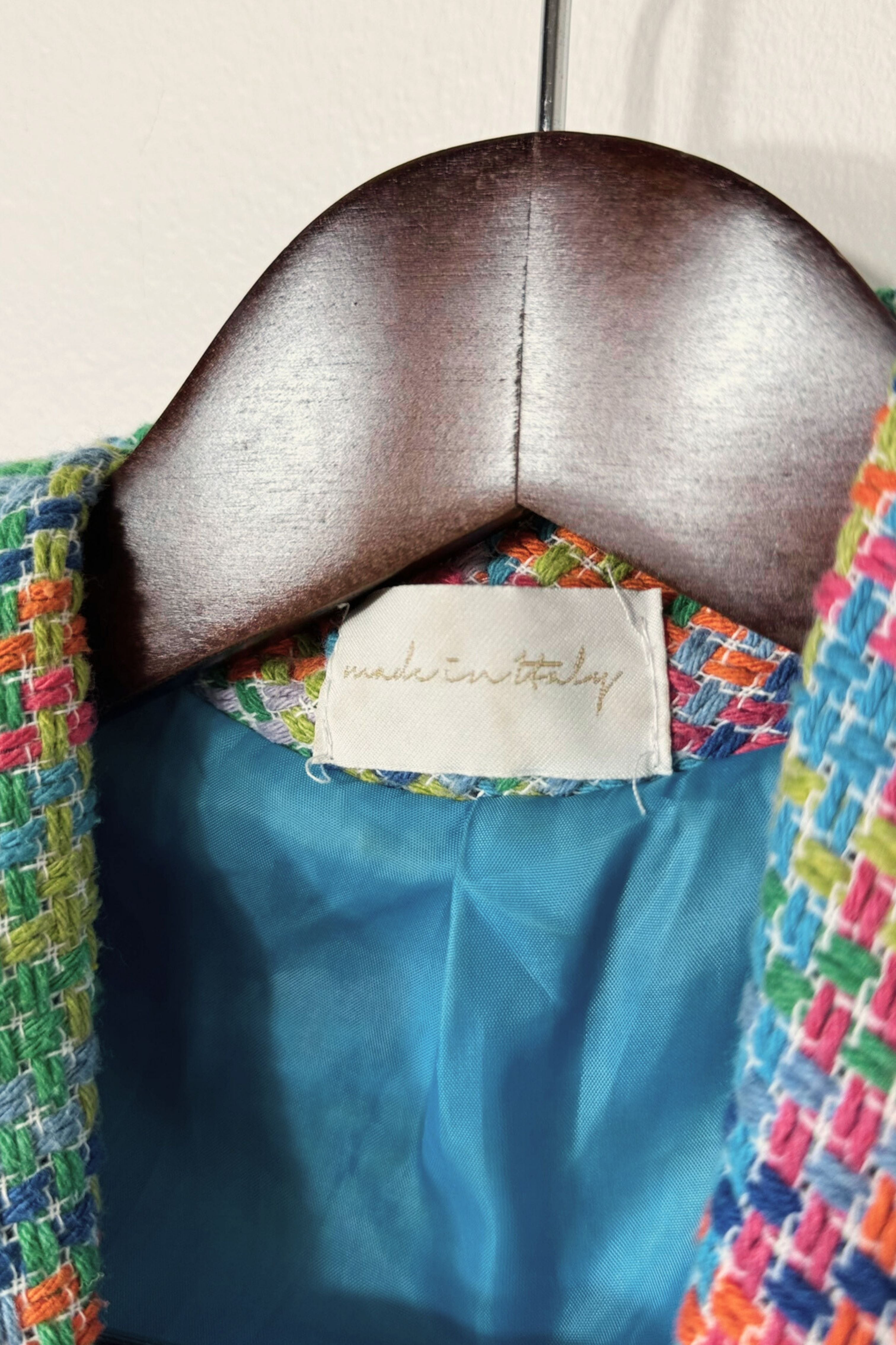 Veste bleue en coton à carreaux colorés