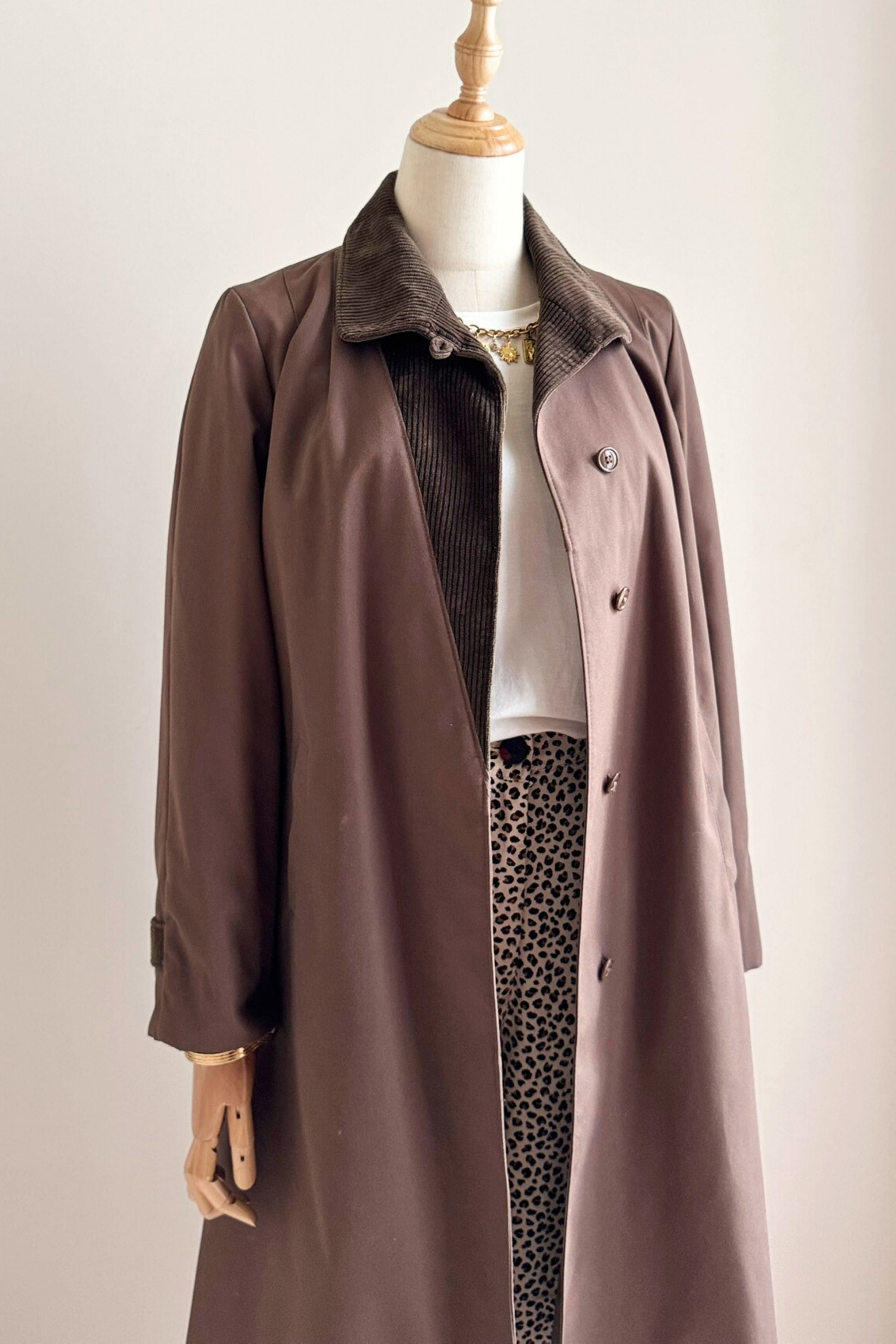 Trench trapèze col velours marron