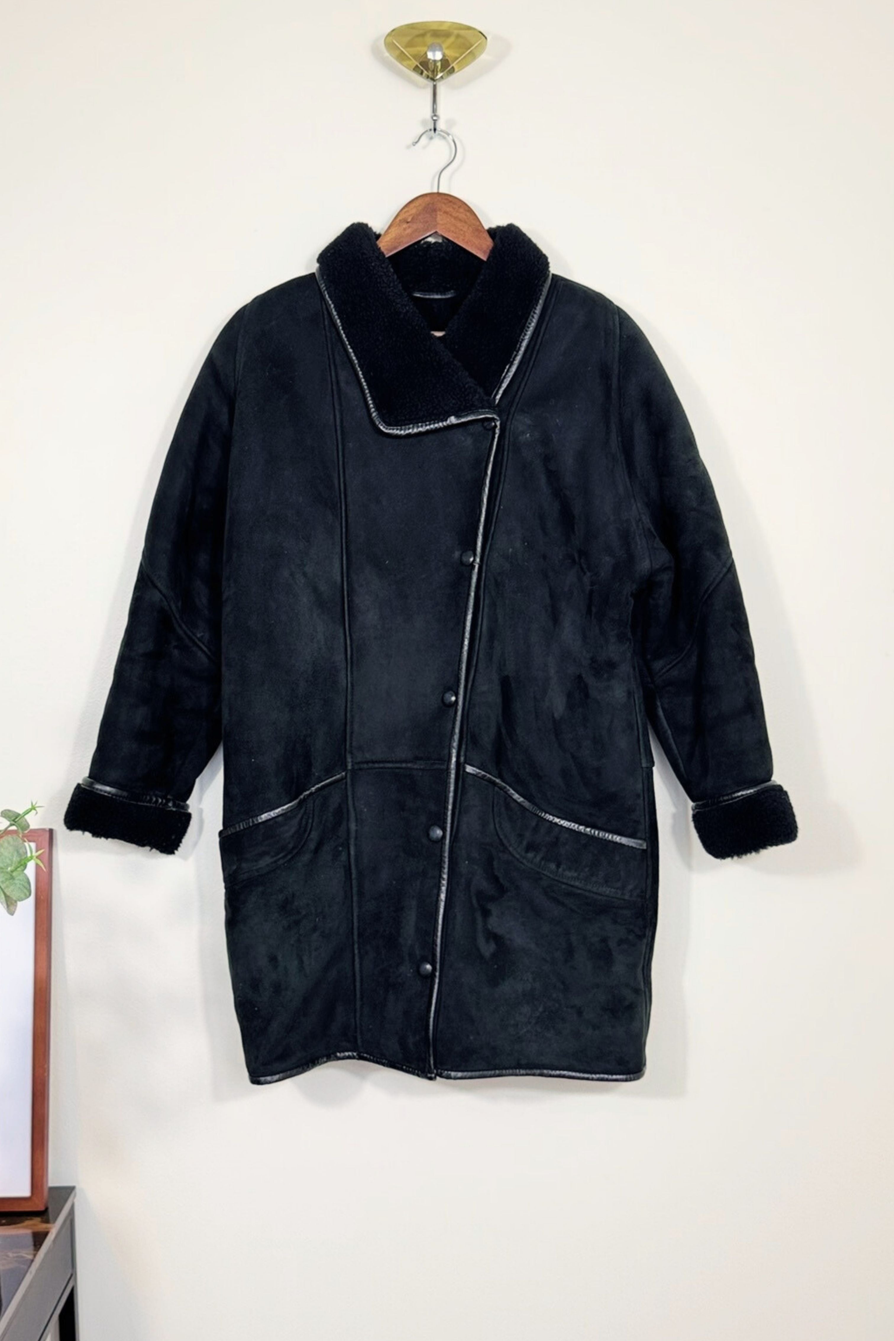 Manteau peau lainée noir