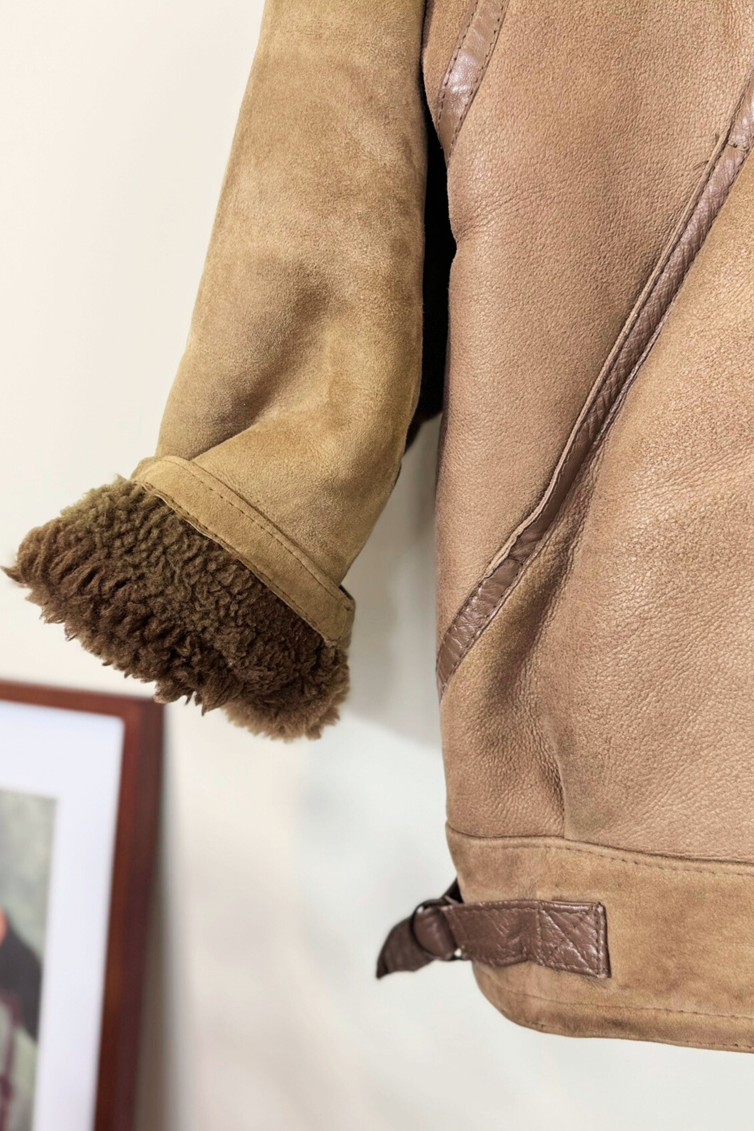 Manteau peau lainée marron clair