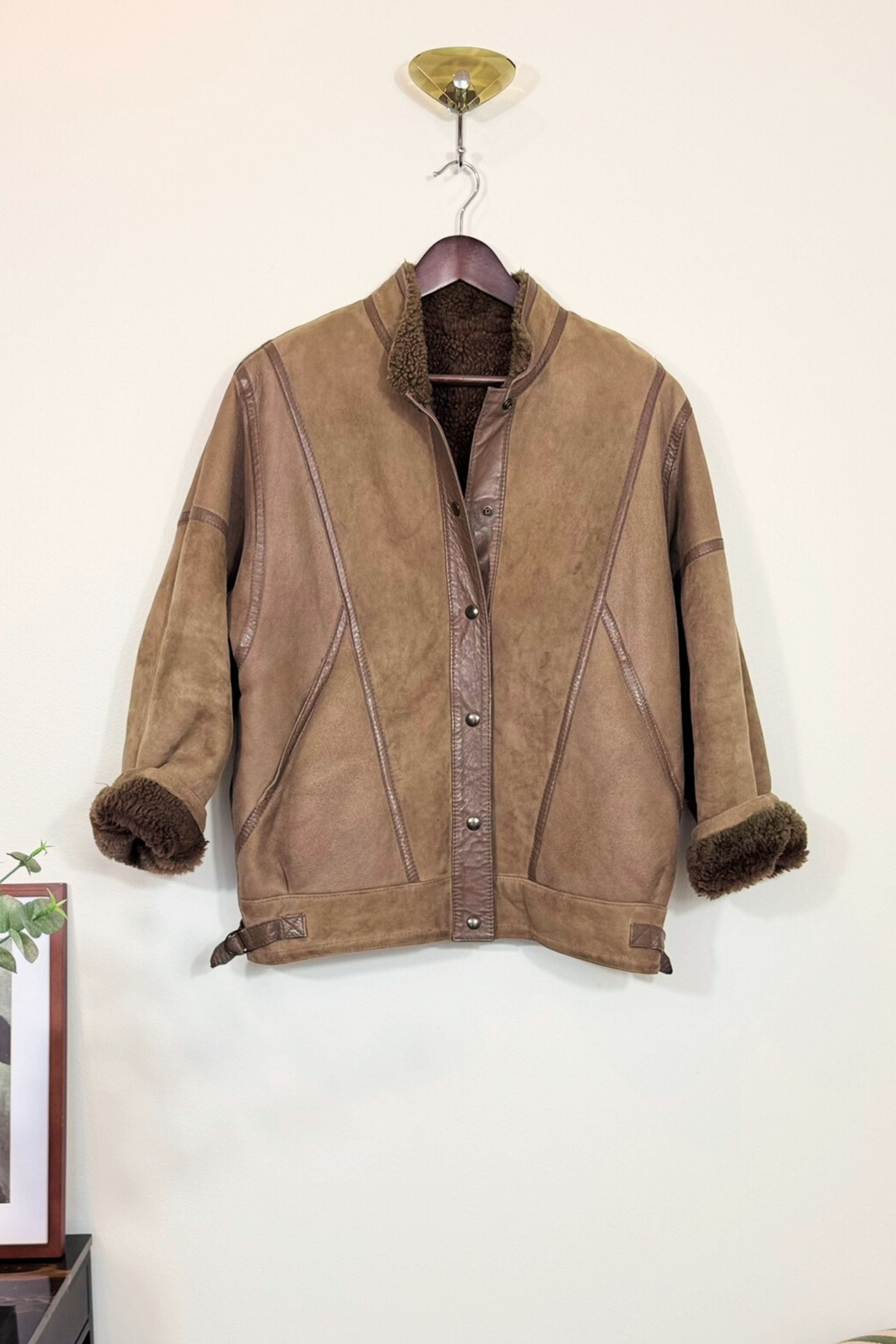 Manteau peau lainée marron clair