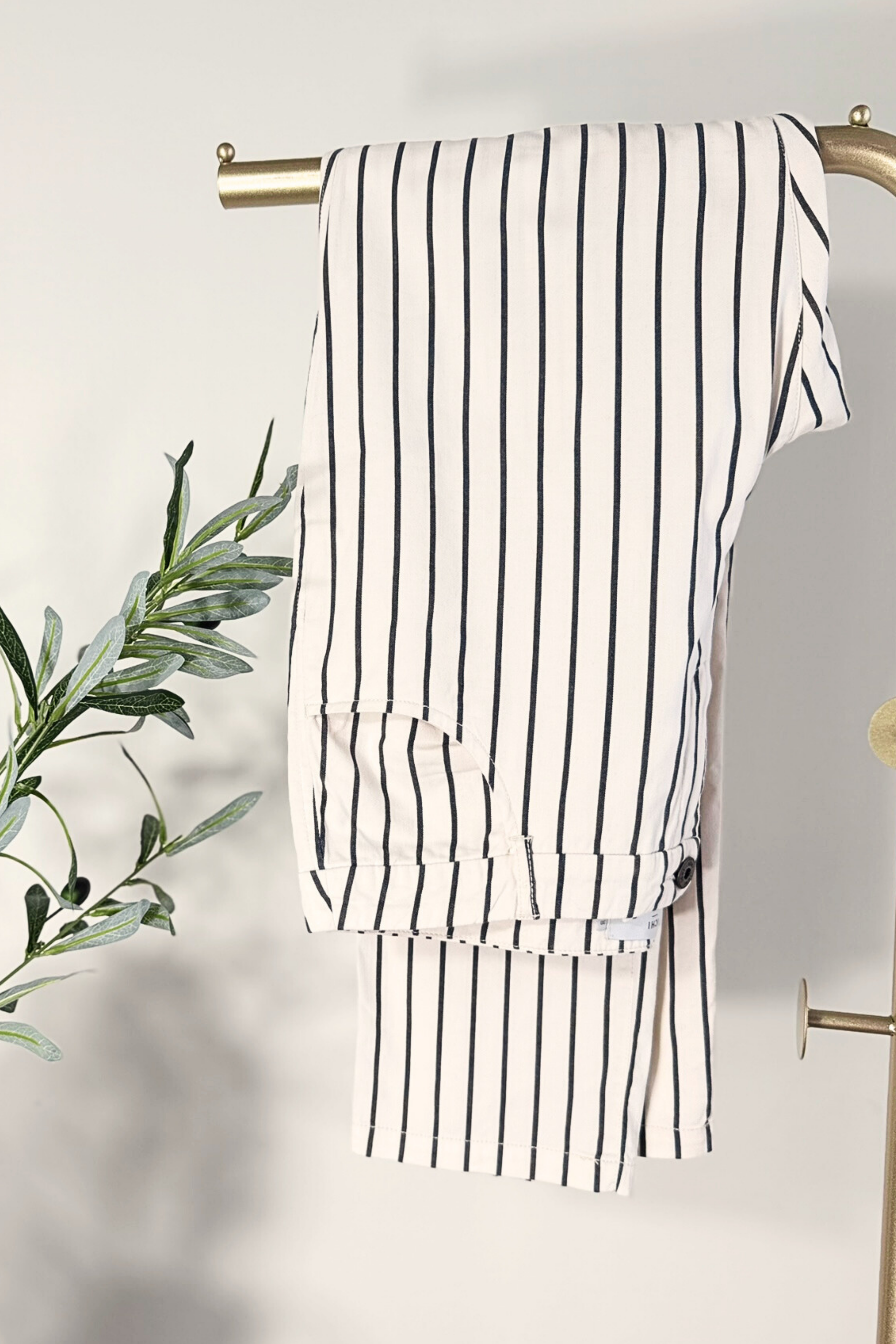 Pantalon ICHI droit à rayures blanc
