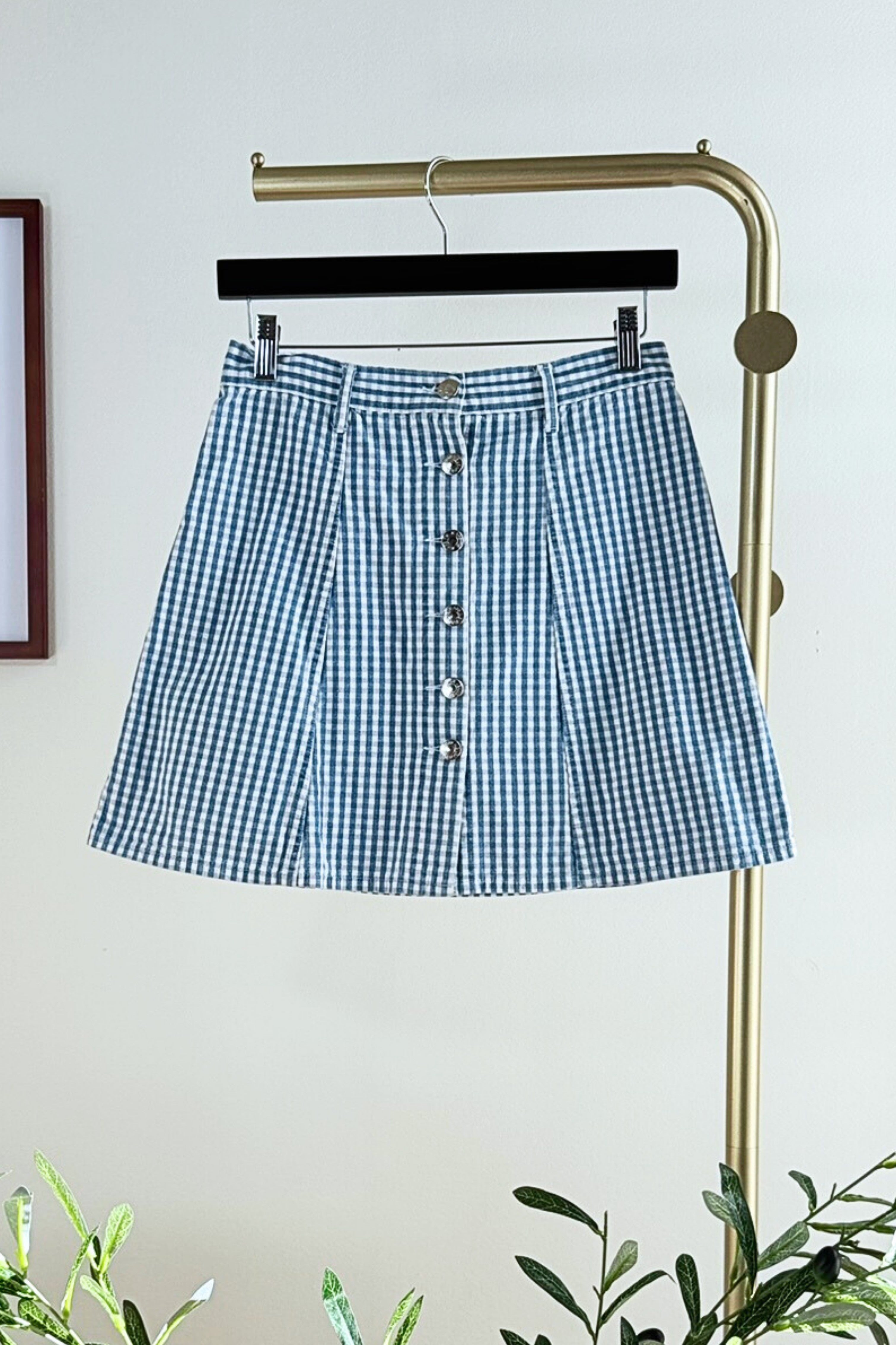 Jupe courte vichy bleue