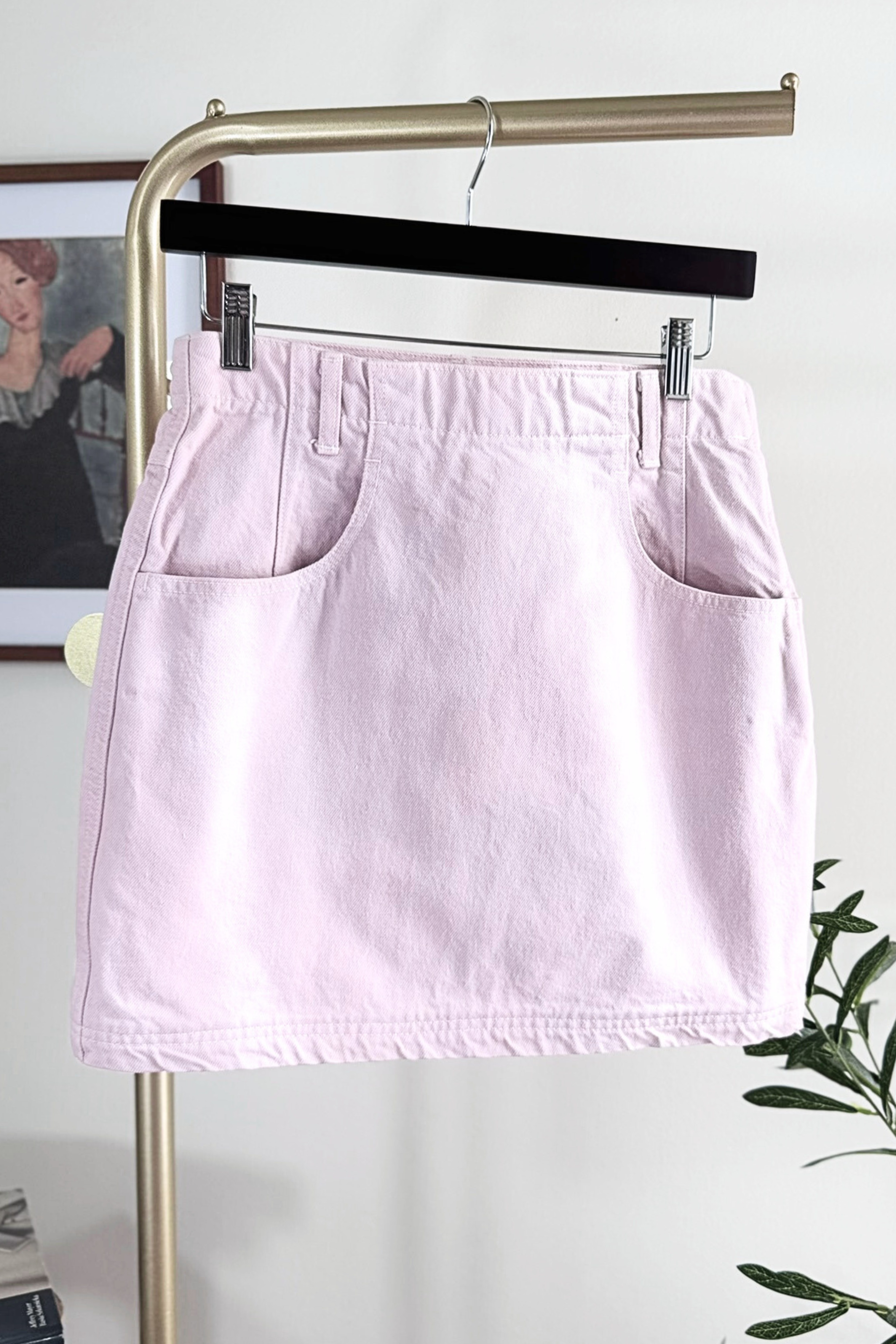 Jupe courte en jeans rose