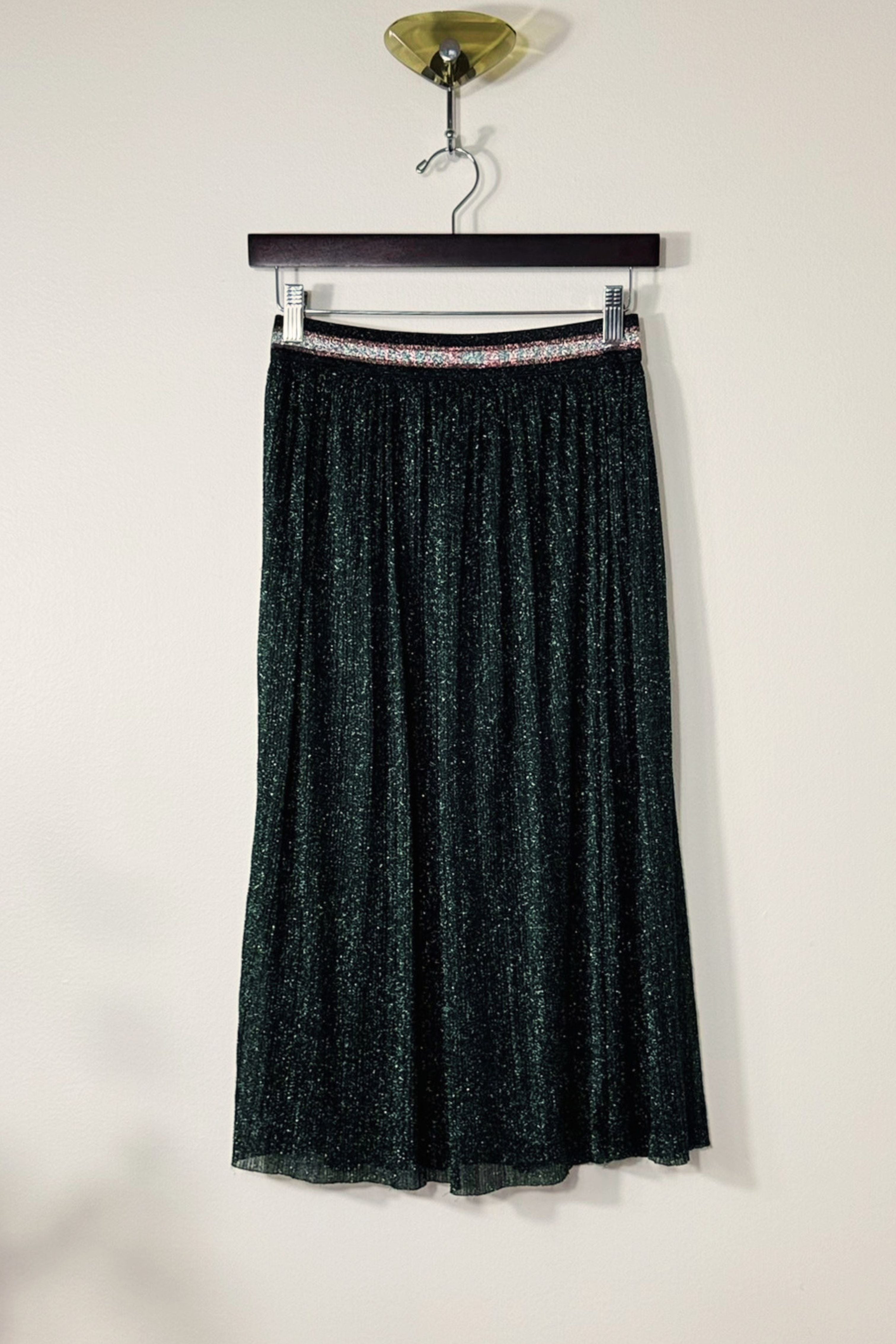 Jupe longue évasée à paillettes vert sapin